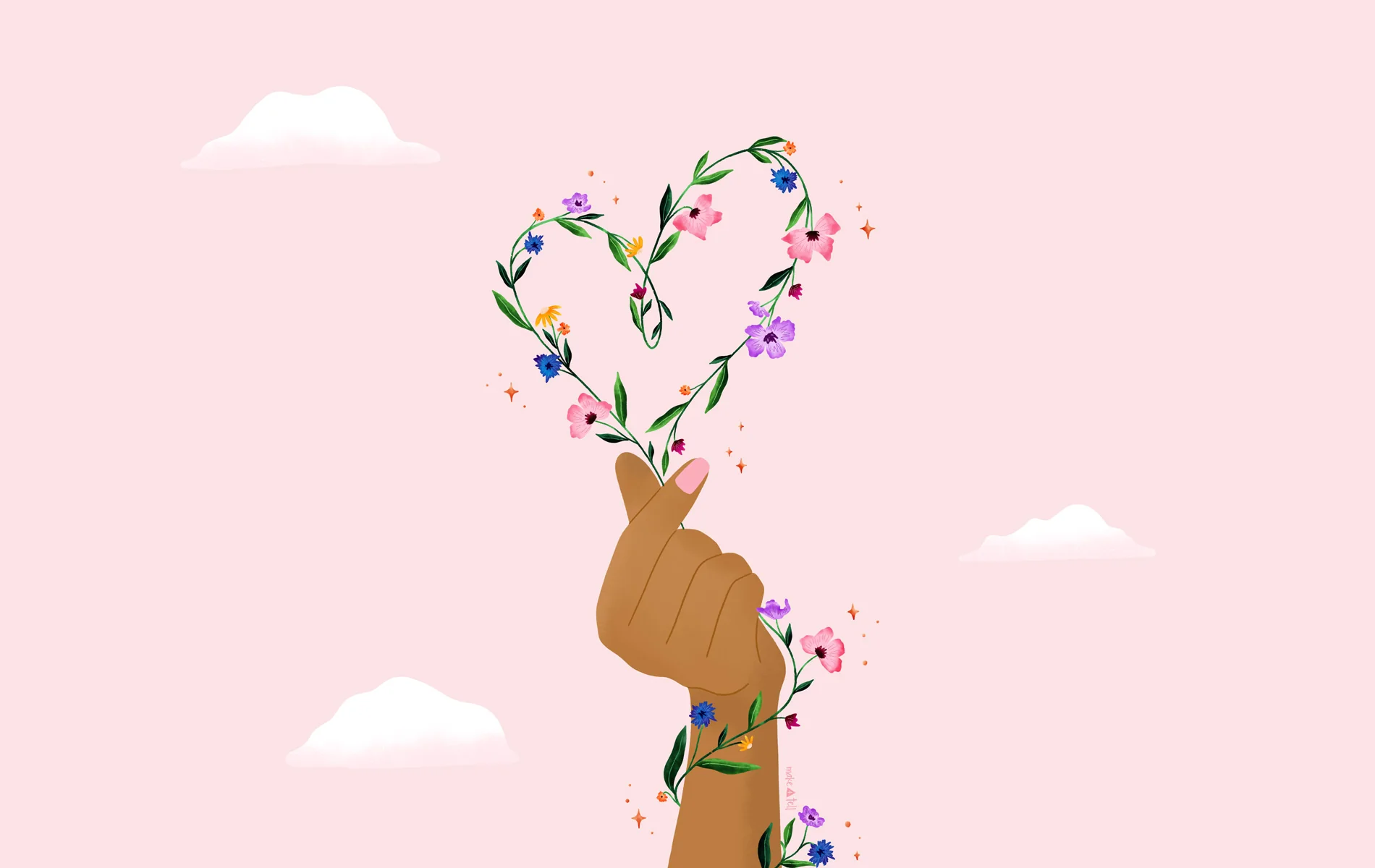 Floral Korean hand heart desktop, phone