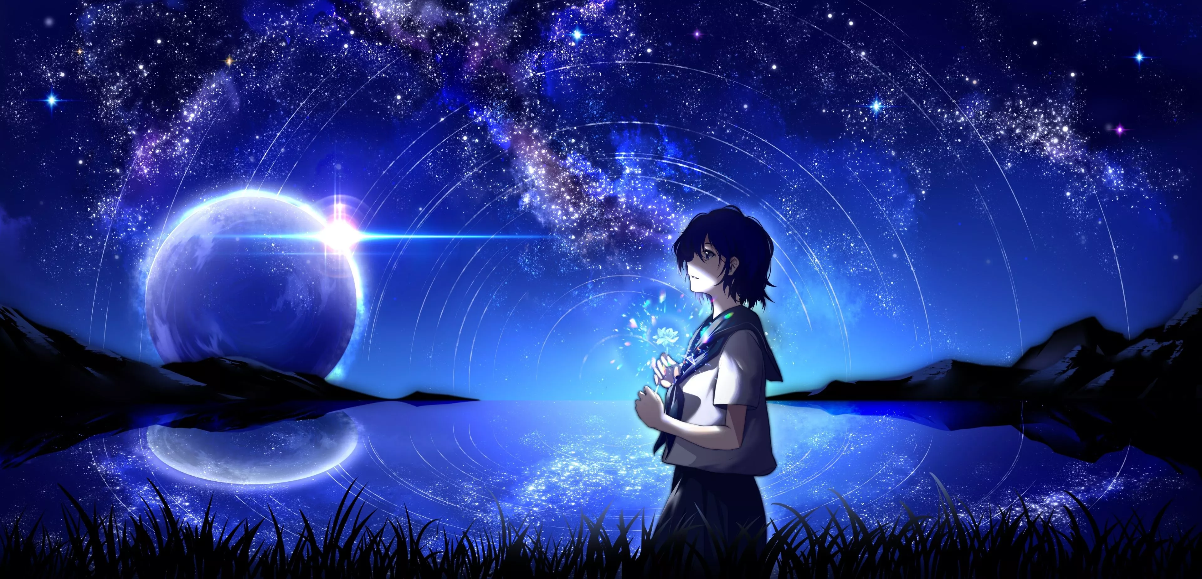 4K Night Alone Girl Art Wallpaper, HD
