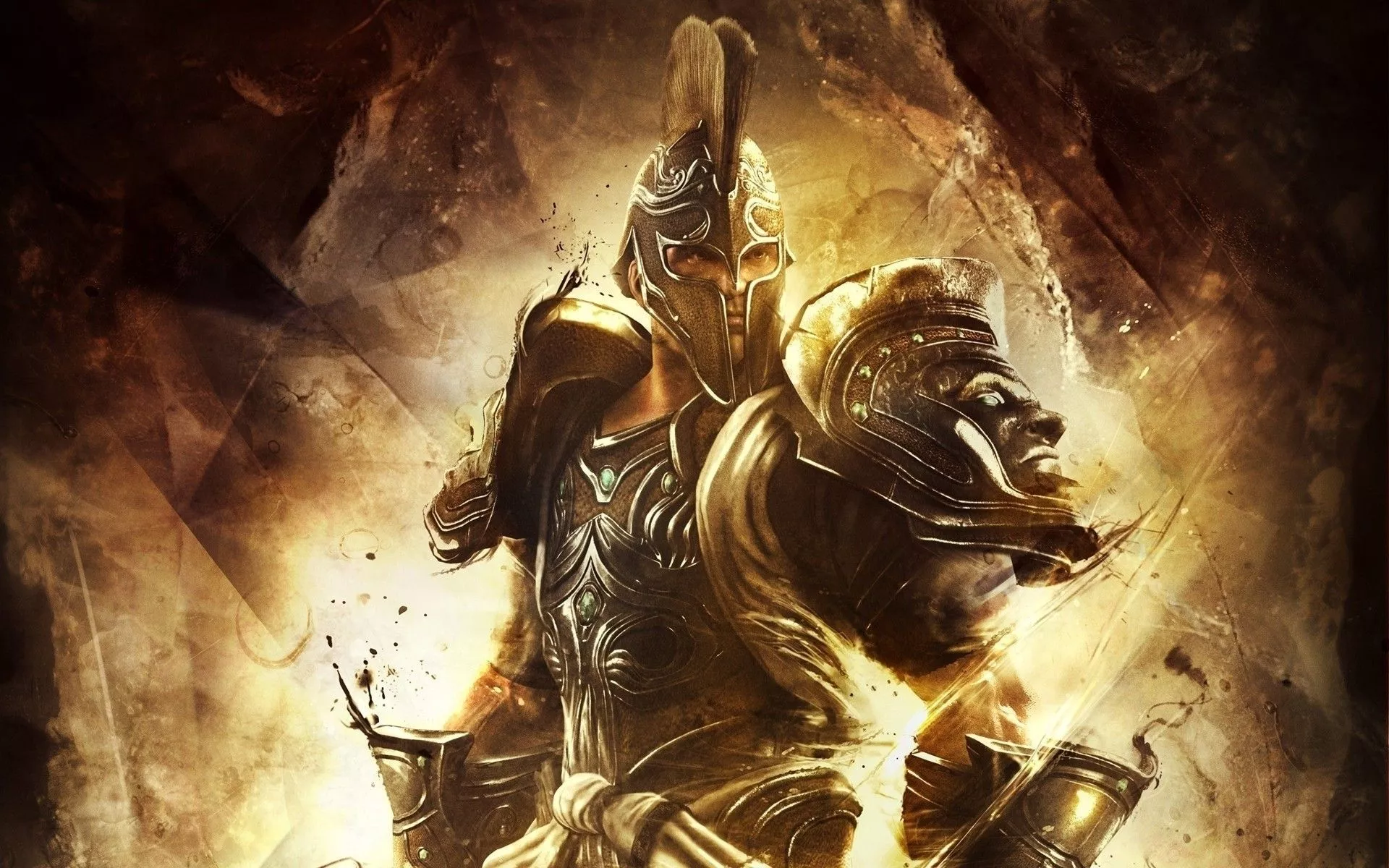 The image of a warrior in golden tones