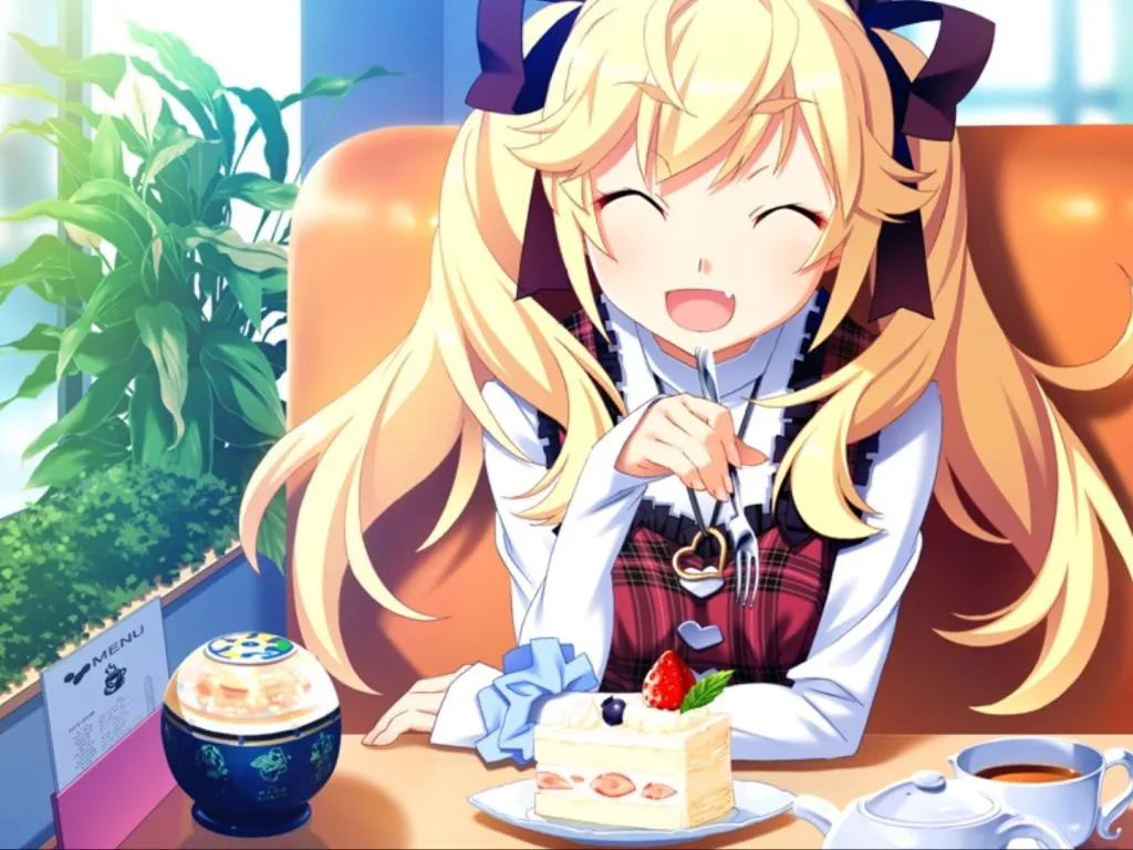 Anime girl in the cafe, still life