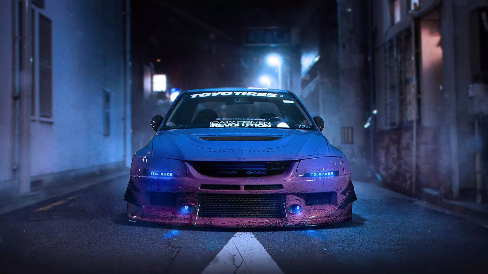 Blue Mitshubishi Lancer Evolution JDM