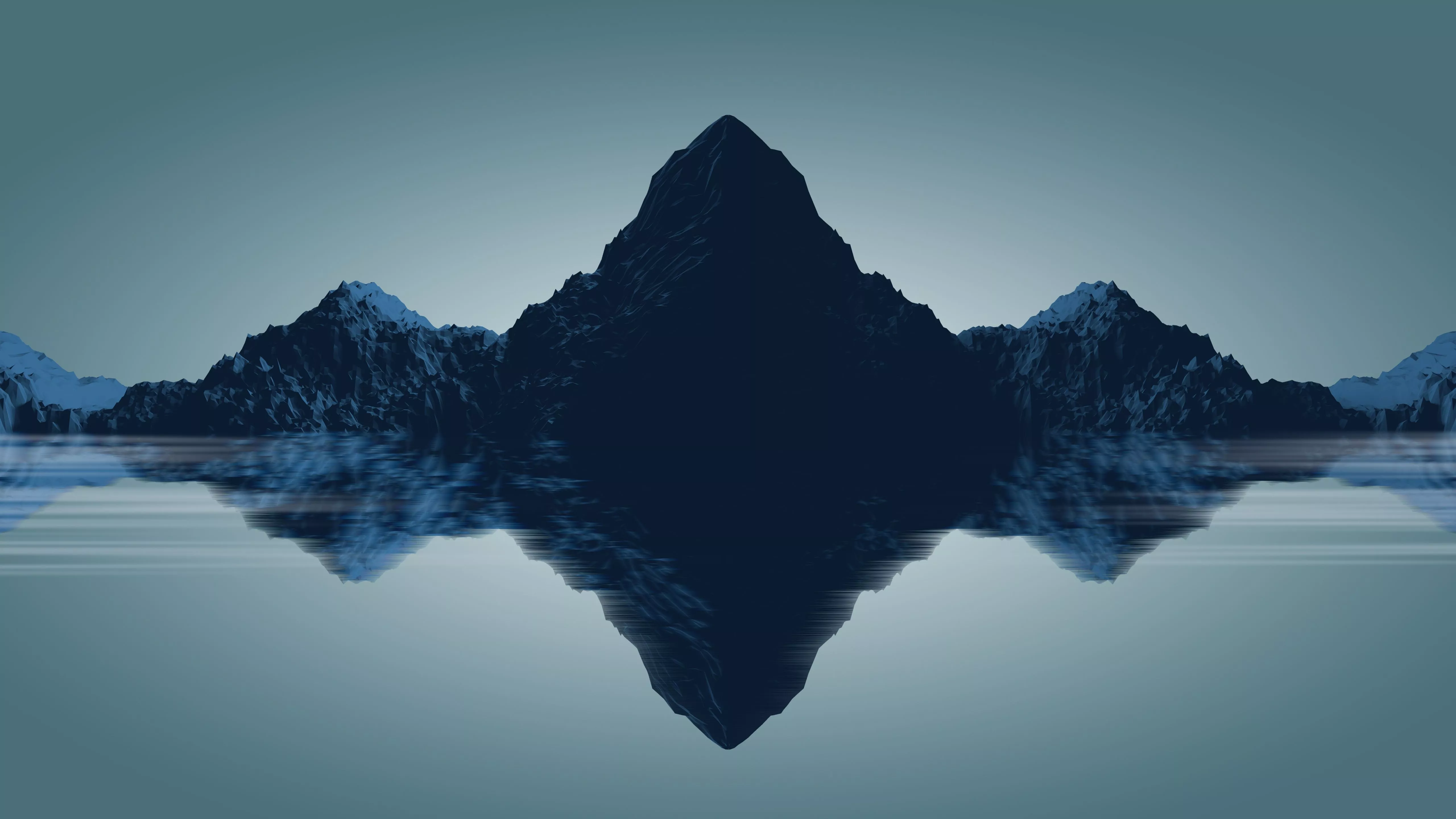 Mountains Wallpaper 4K, Reflections, Render