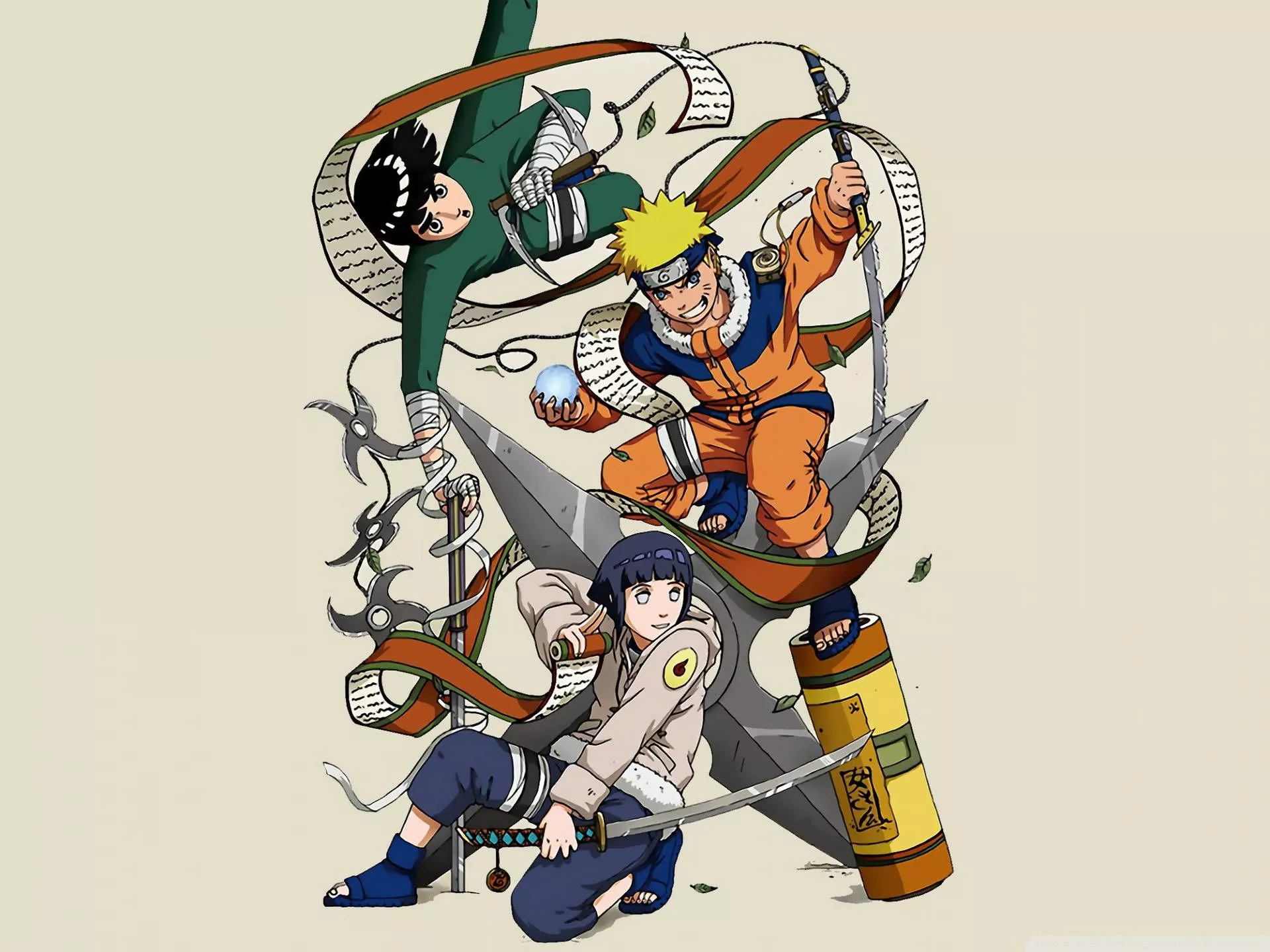 Download Rock Lee, Naruto, And Hinata Wallpaper