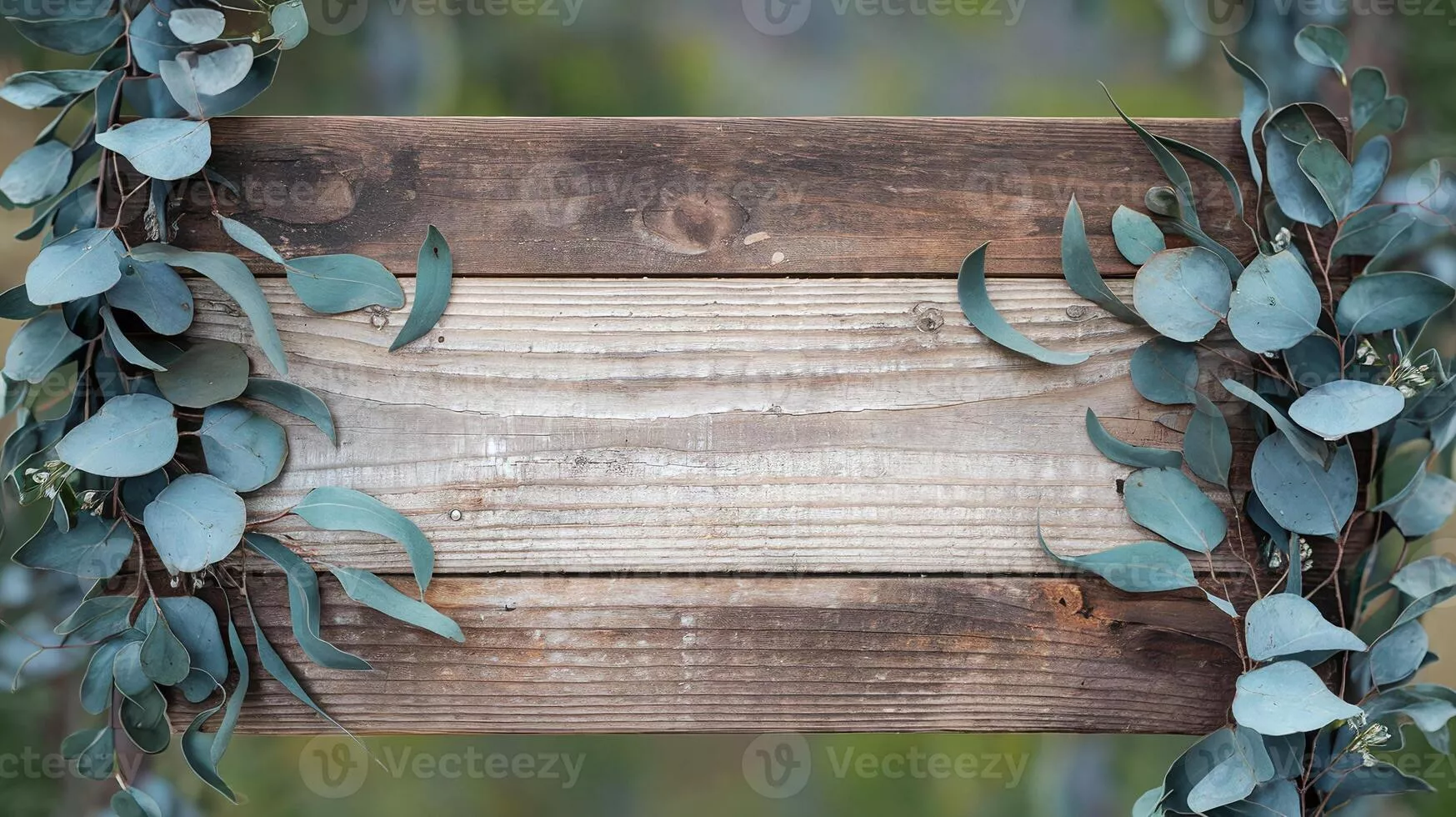 Rustic Wooden Blank Sign with Green
