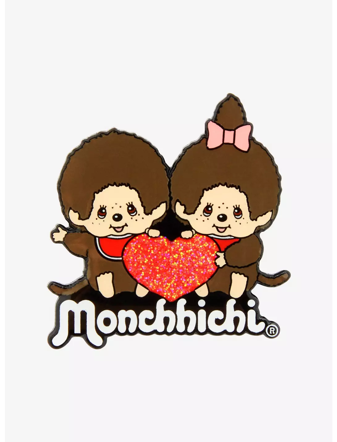 Monchhichi Duo Heart Glitter Enamel Pin