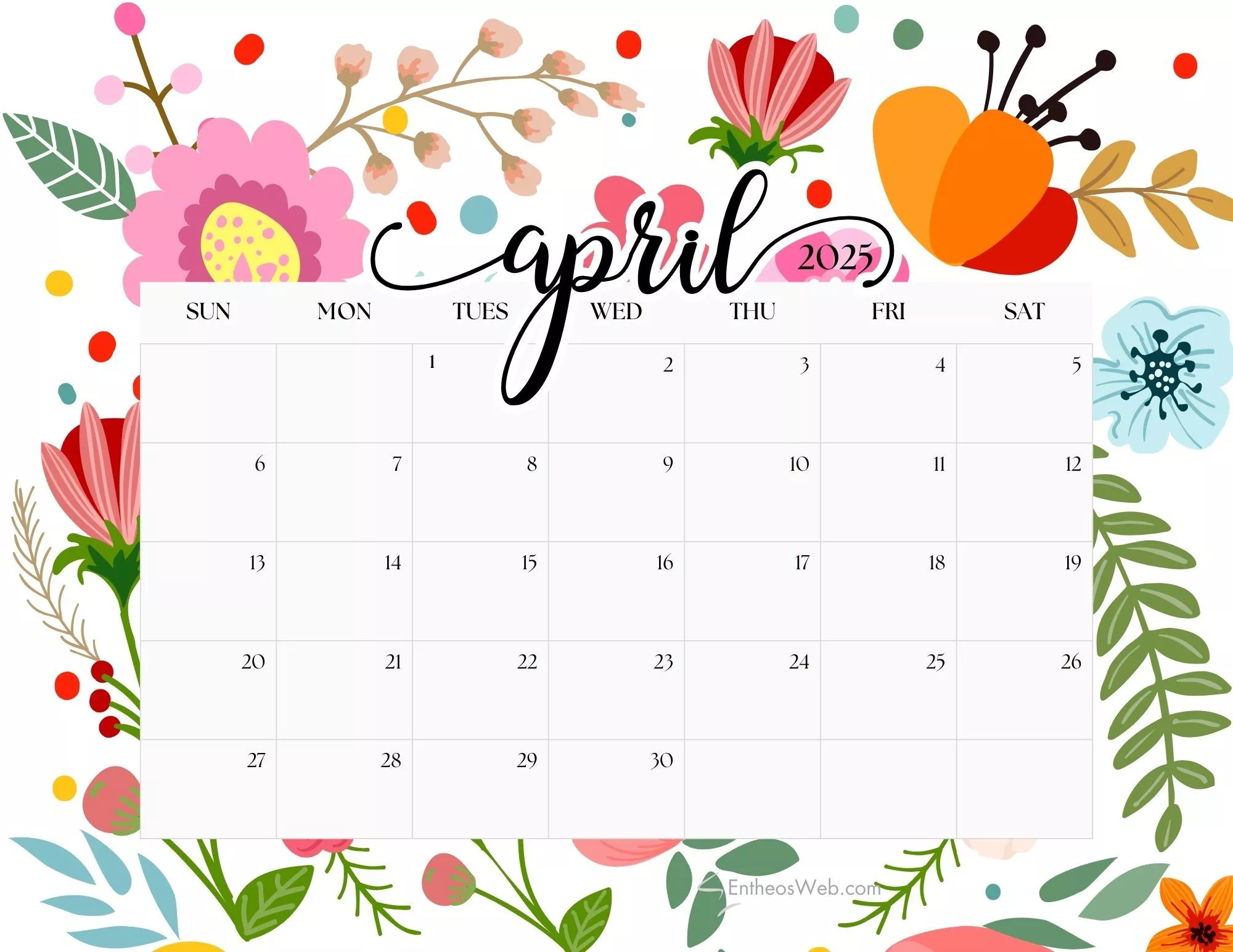 April 2025 Calendar Printables