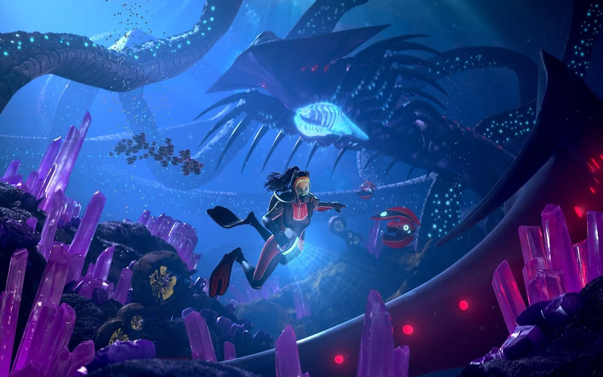 Wallpaper diver, the bottom, crystals