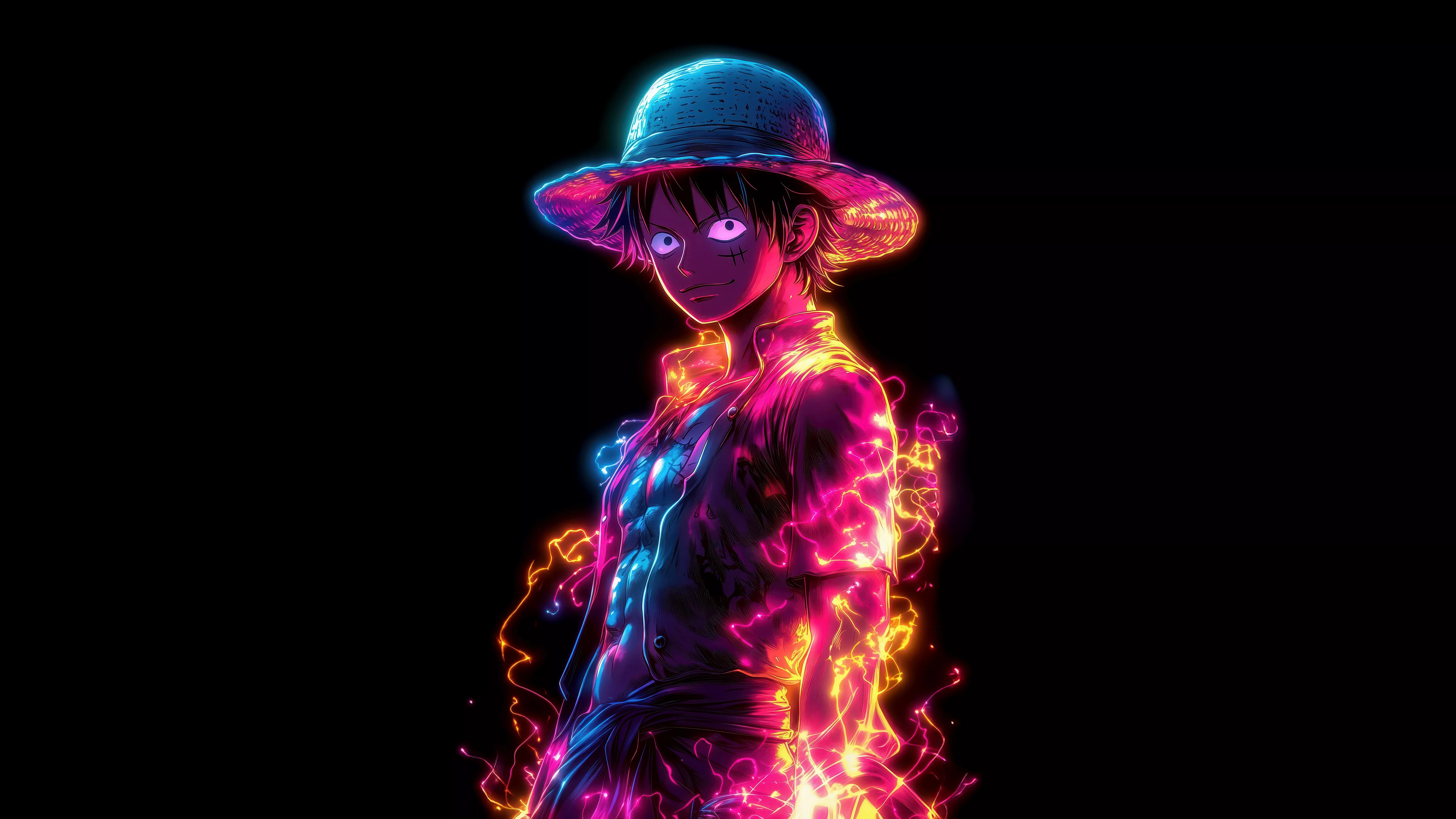 Monkey D. Luffy Wallpaper 4K, Neon art