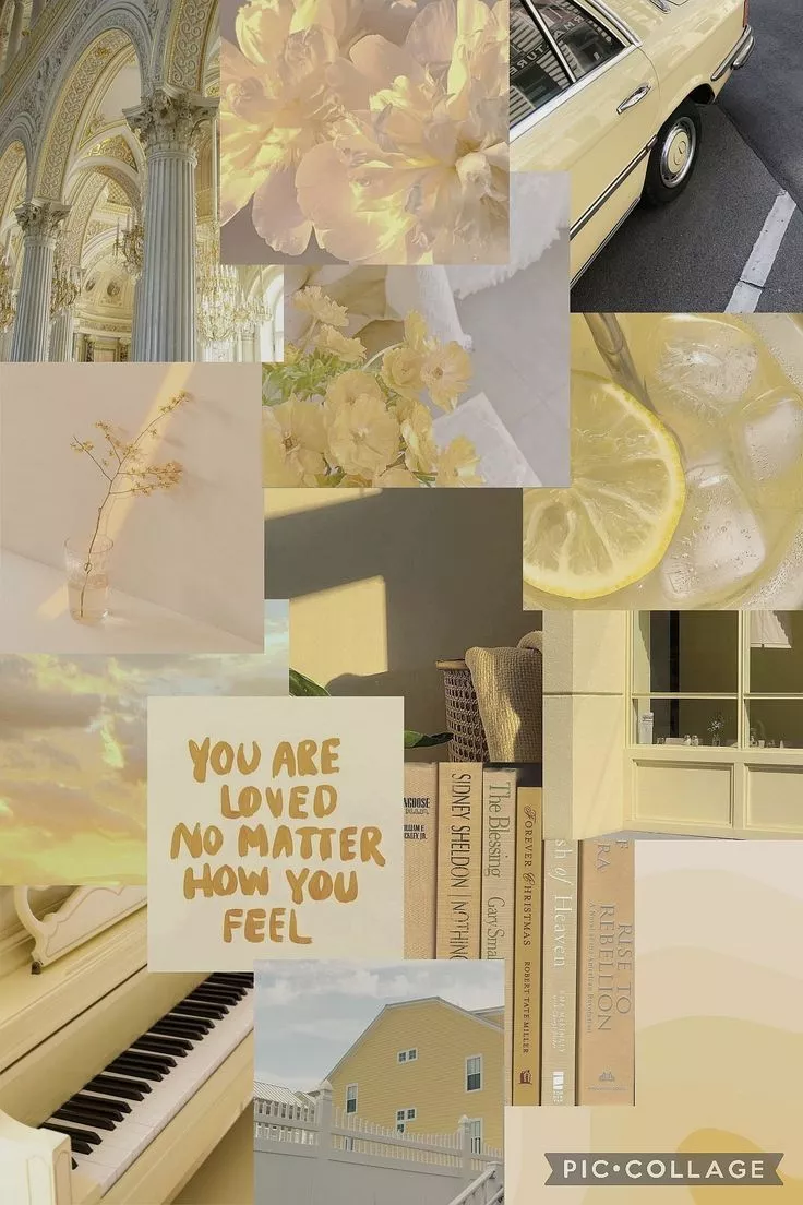 Pastel light yellow collage wallpaper