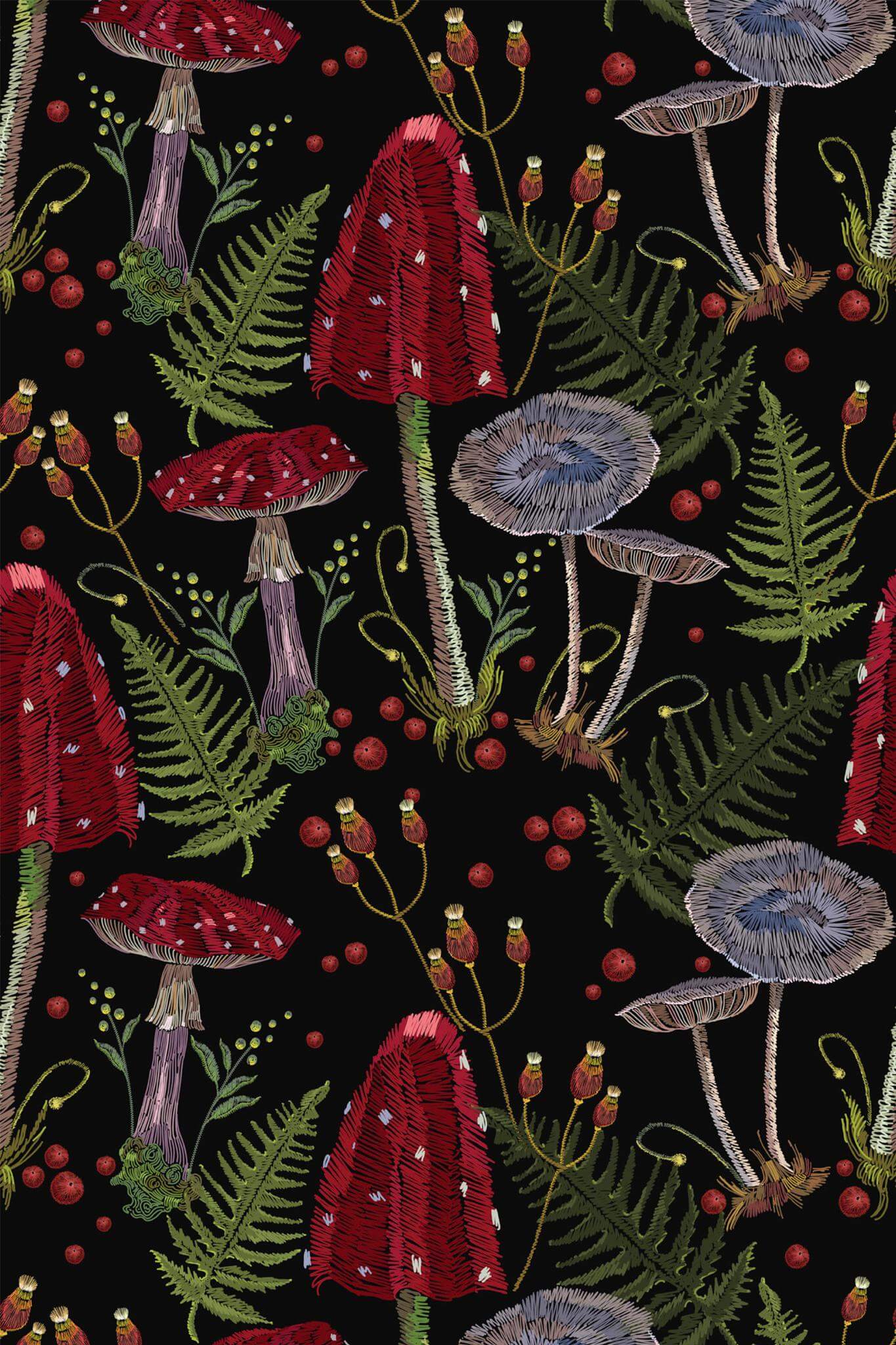 Dark mushrooms forest Peel and Stick