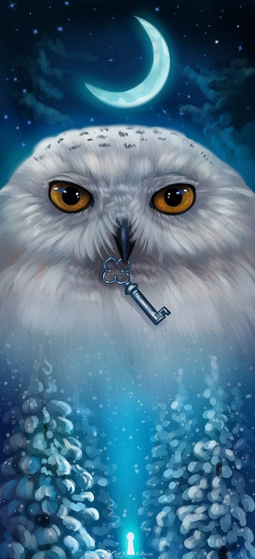 Blue Owl Door Wallpaper Wall Mural