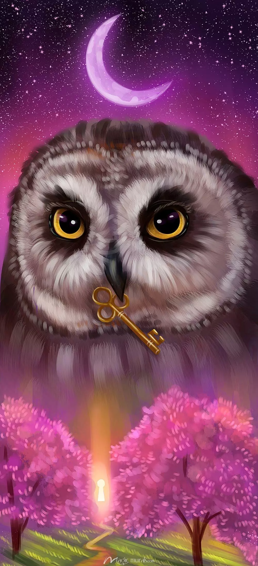 Pink Owl Door Wallpaper Wall Mural