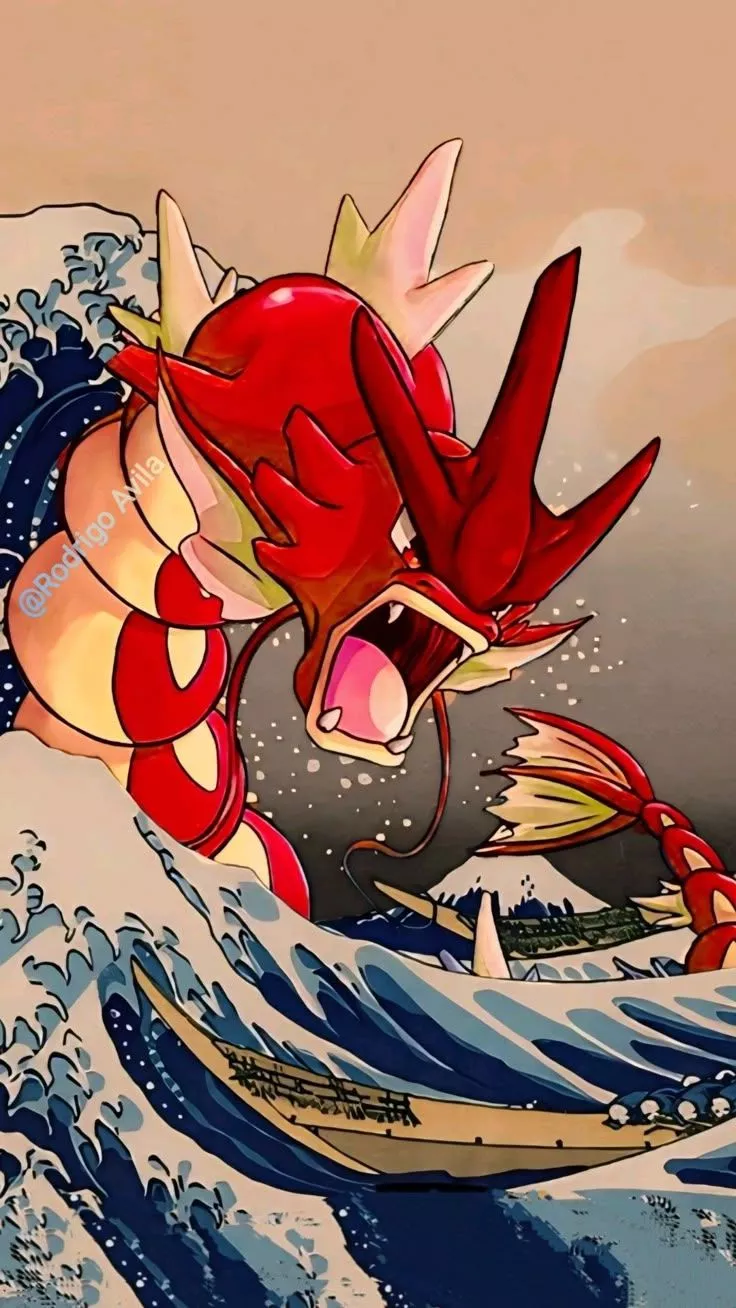 Great Wave Gyarados red Wallpaper