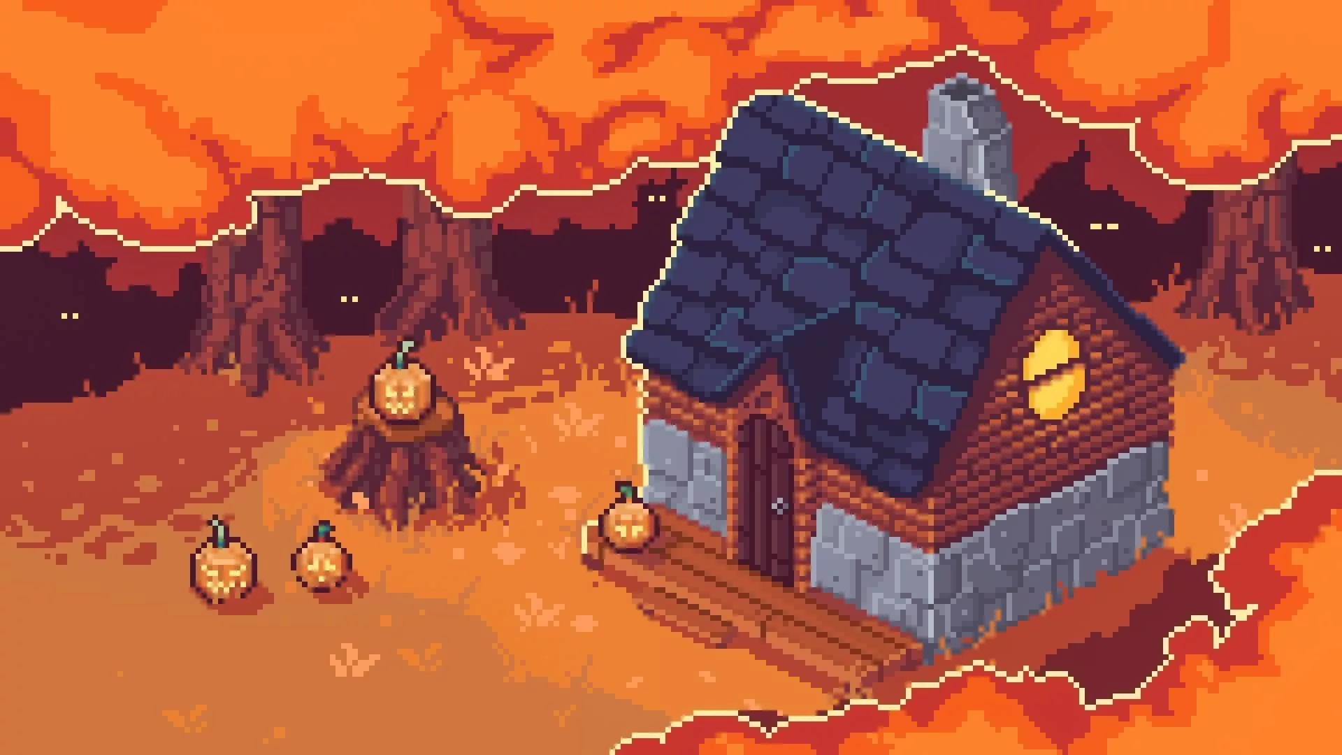 A Halloween Pixel House Wallpaper, HD