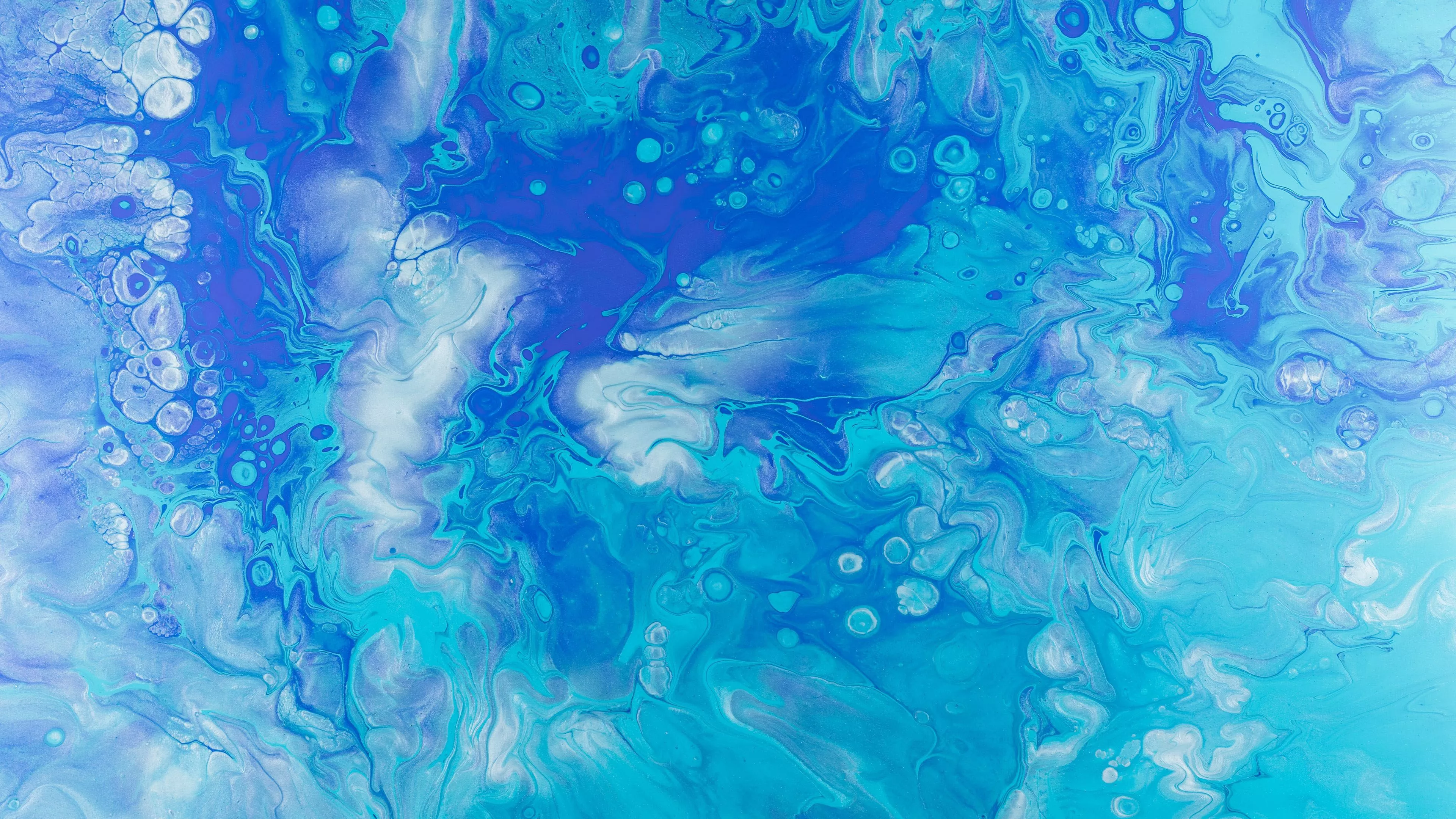 Blue White Paint Liquid Fluid Art 4K HD