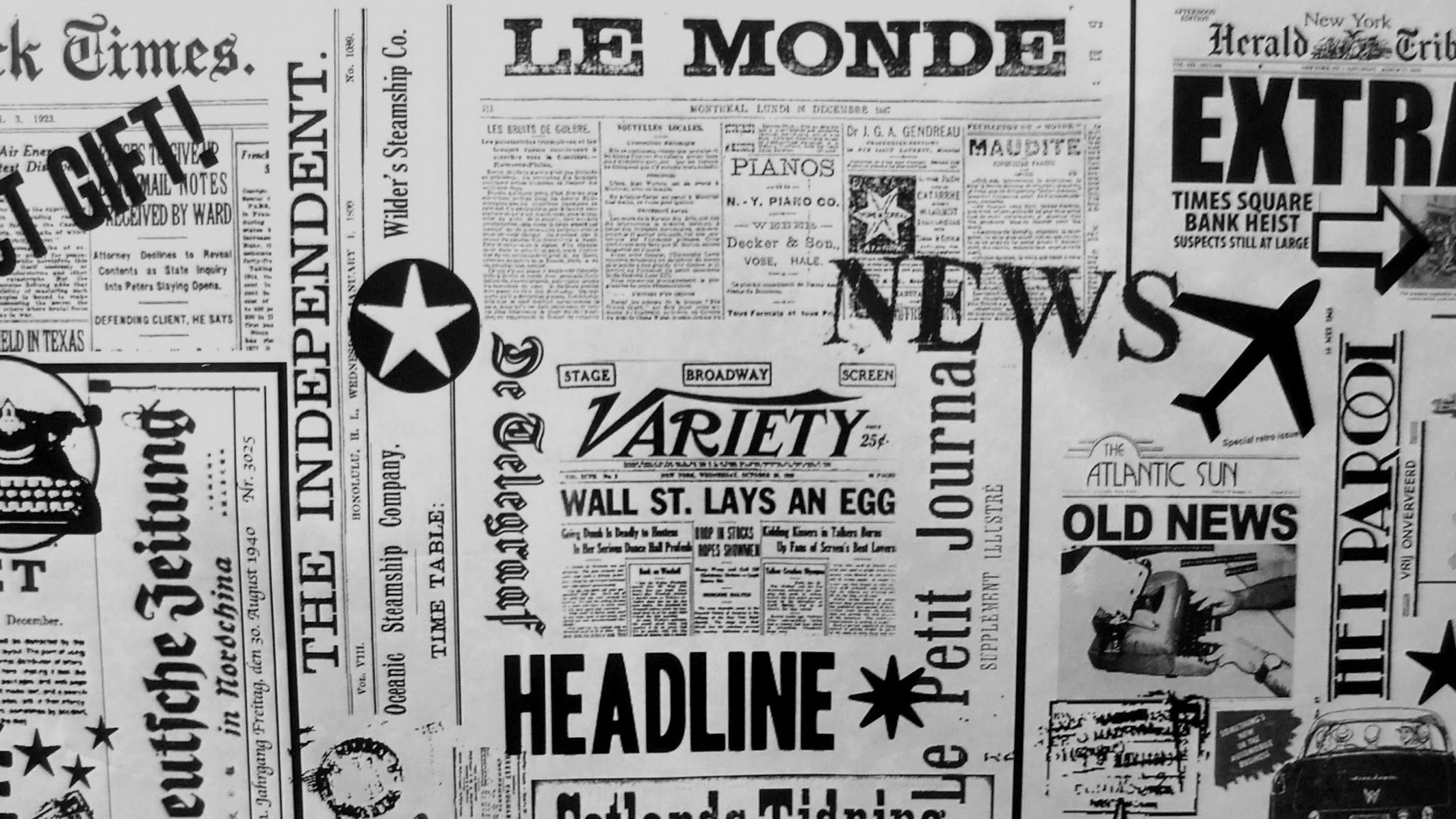 Black And White Newspaper Wallpaper