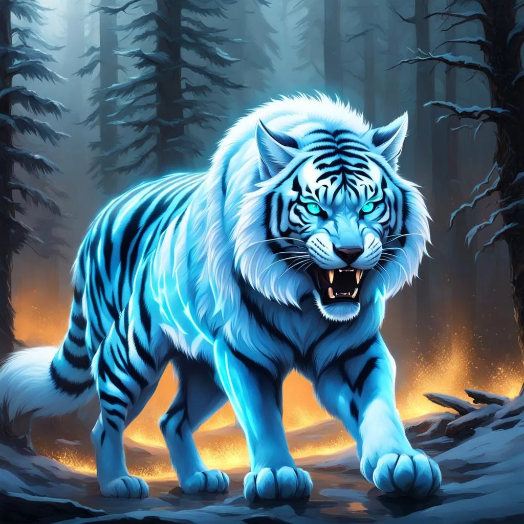 White fox and Tiger hybrid made of ice