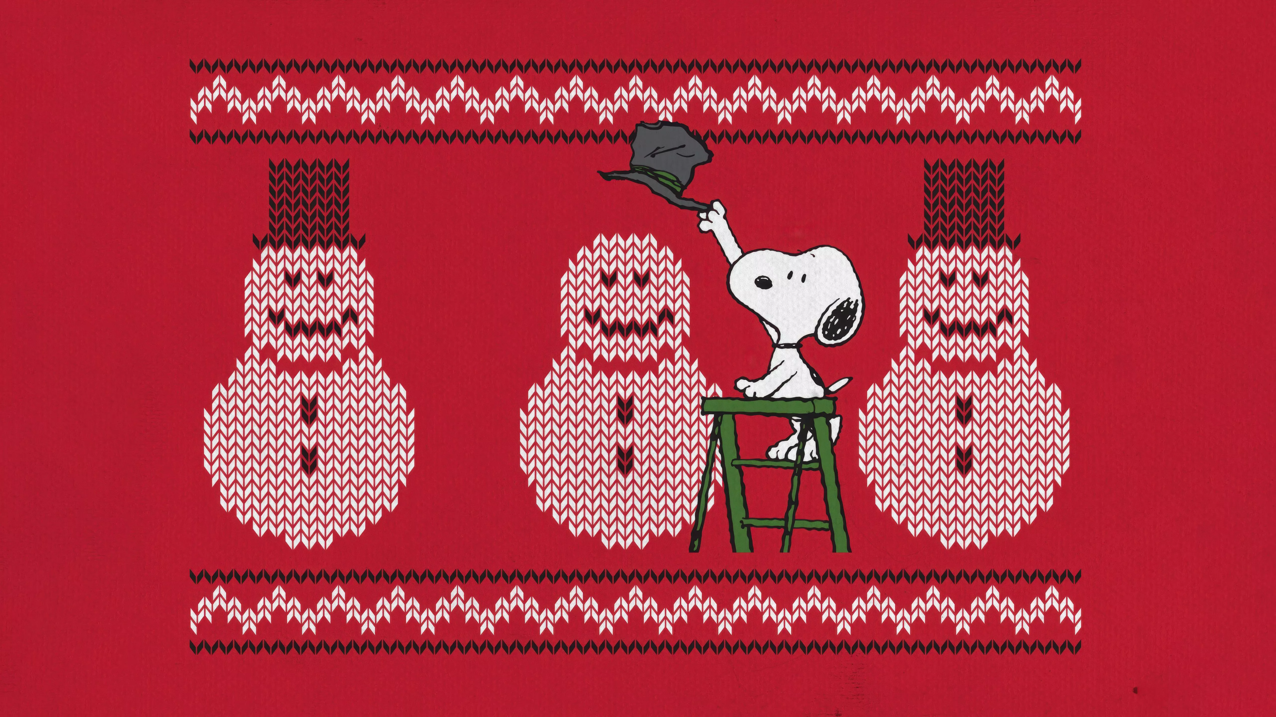 Snoopy Wallpaper 4K, Snowman, Christmas background