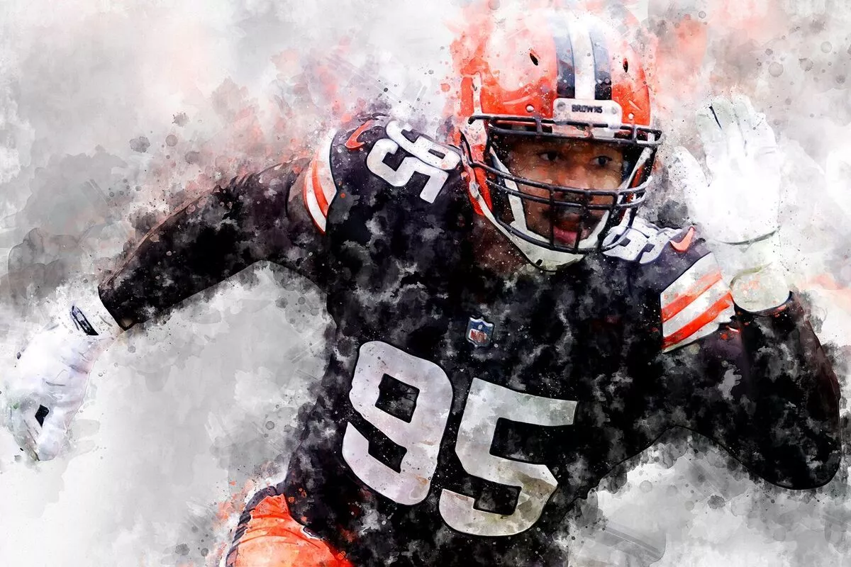 Myles Garrett watercolor, Cleveland