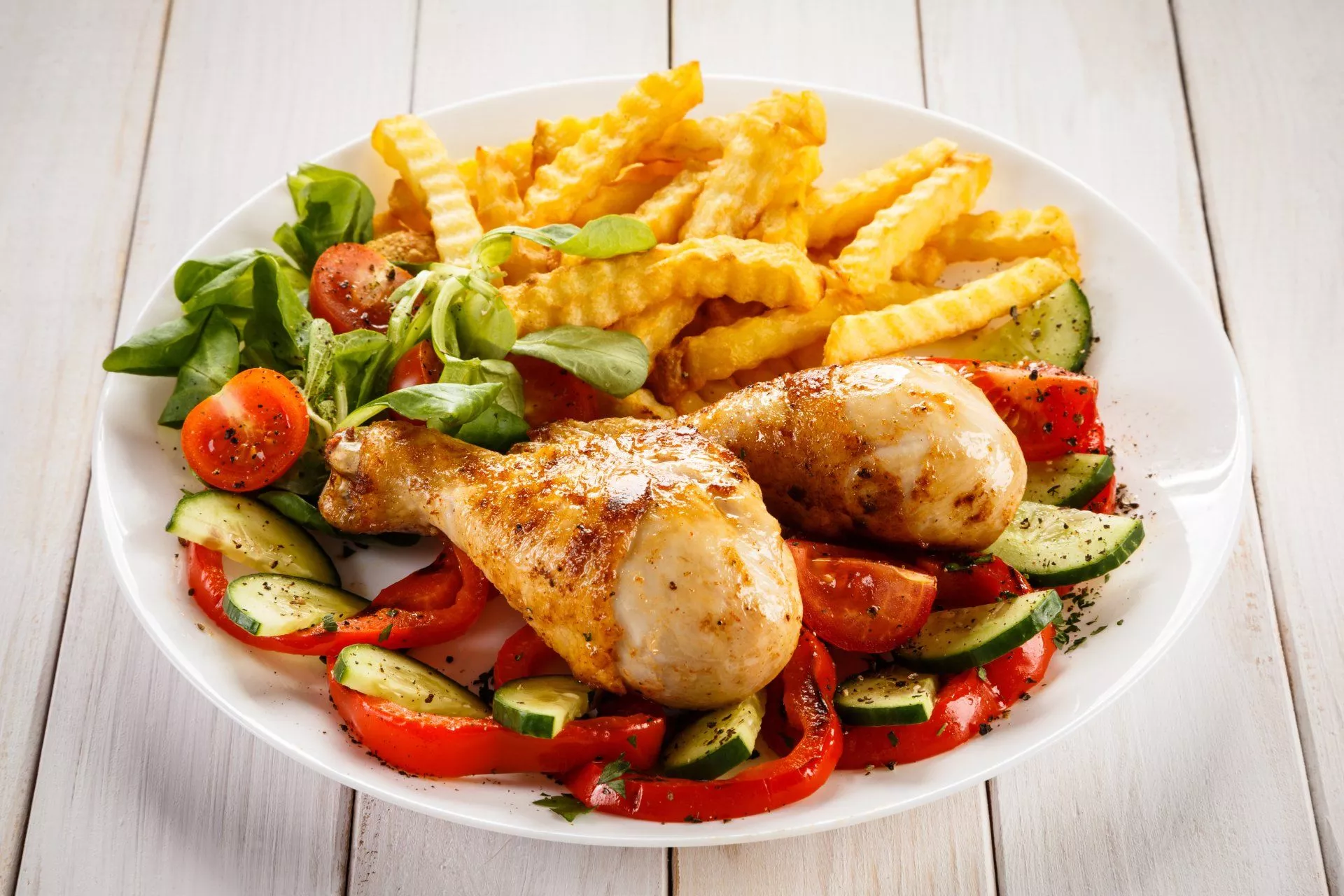 French Fries Vegetable Chicken Food
