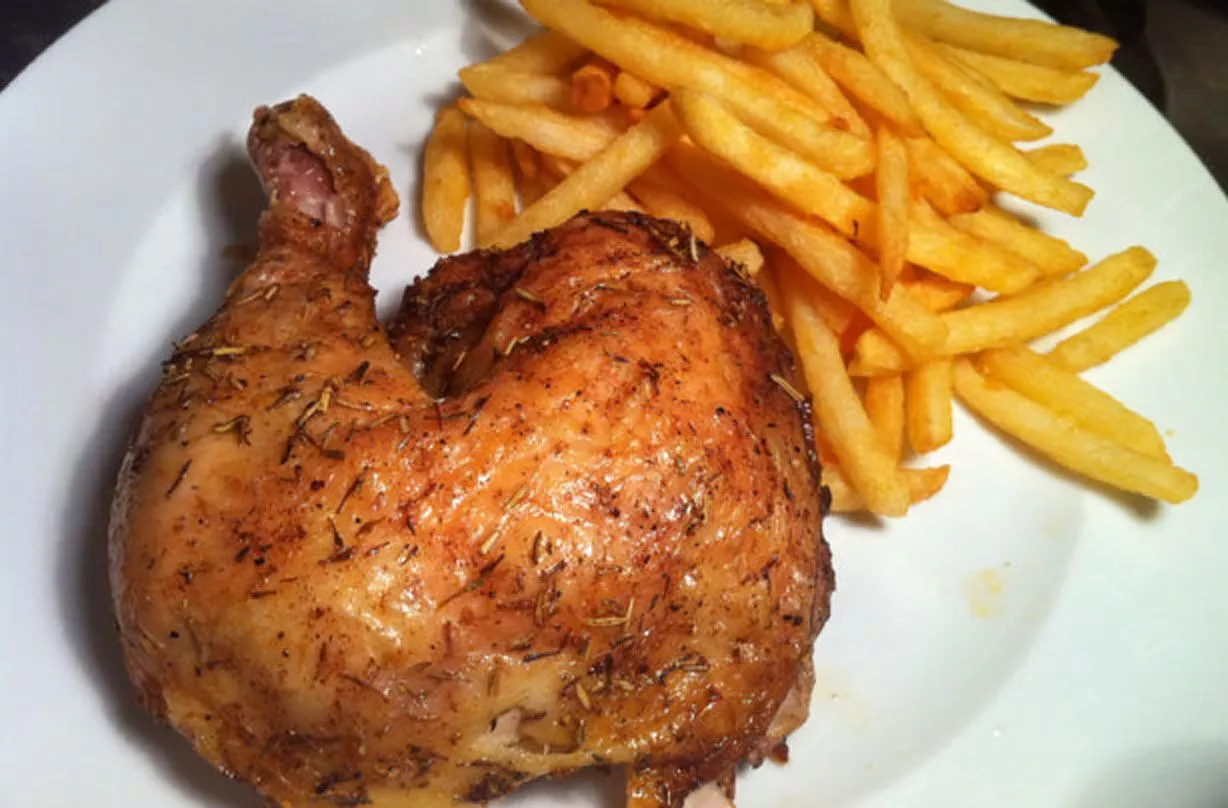 Devilled chicken and chips. Dinner