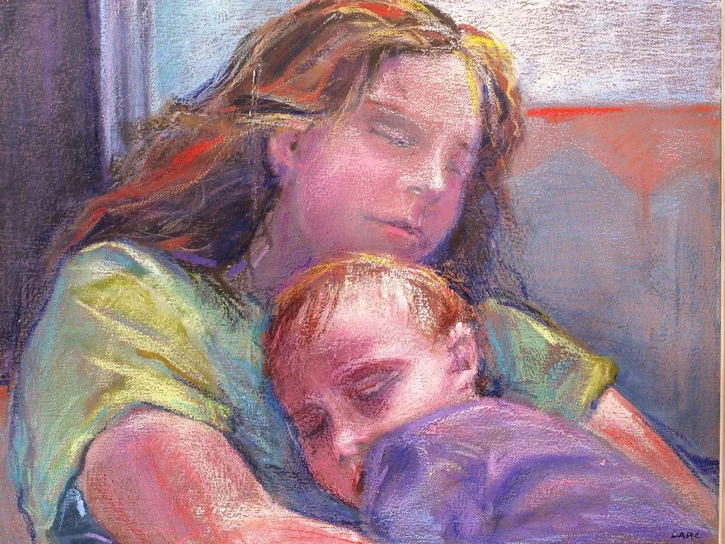 Big Sister Little Brother. oil pastel