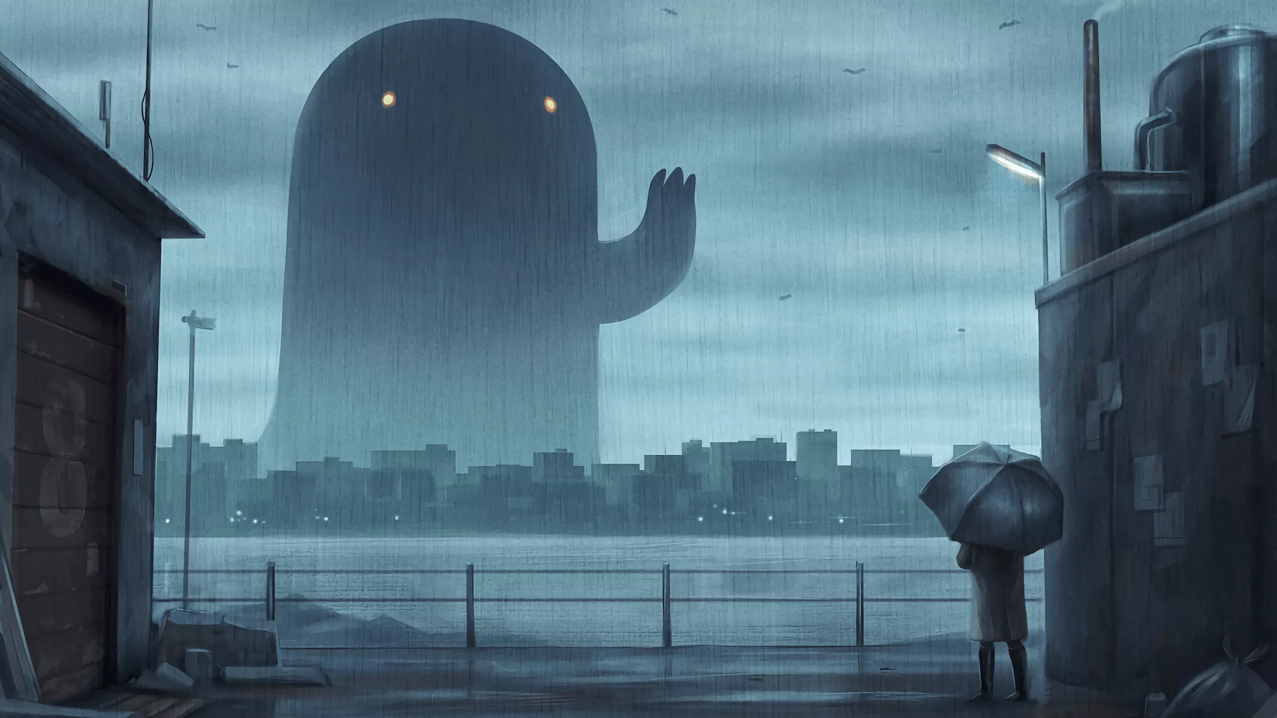 City Rain Anime HD Wallpaper: Monstrous