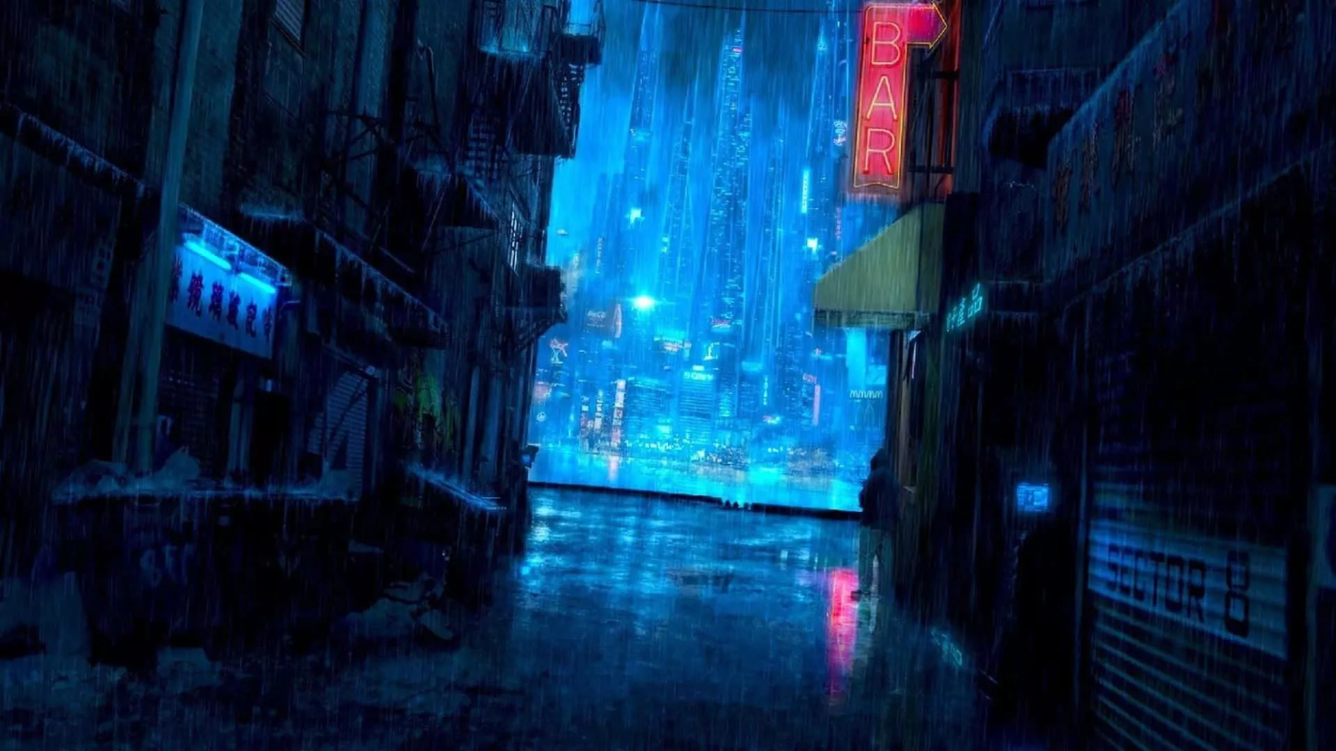 Anime Rain City View Background