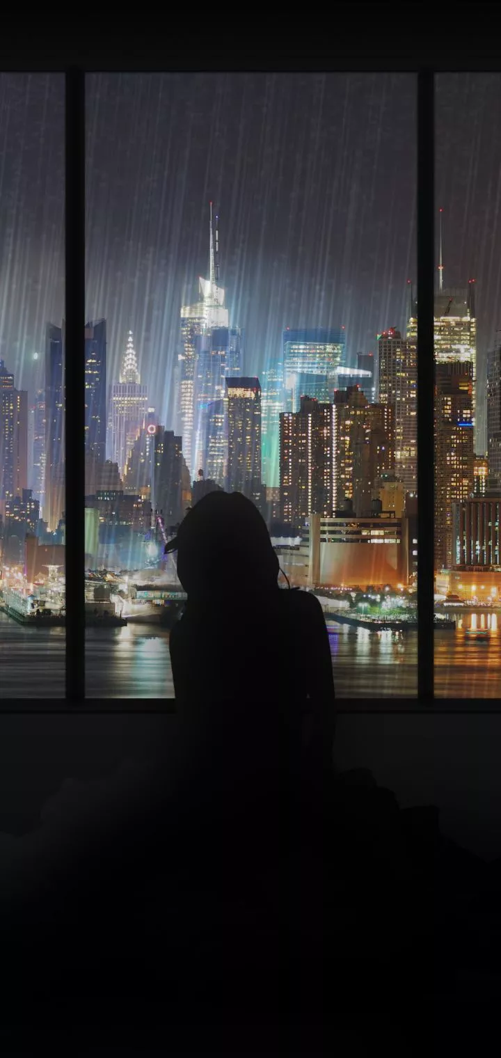 Mobile wallpaper: Anime, Rain, City