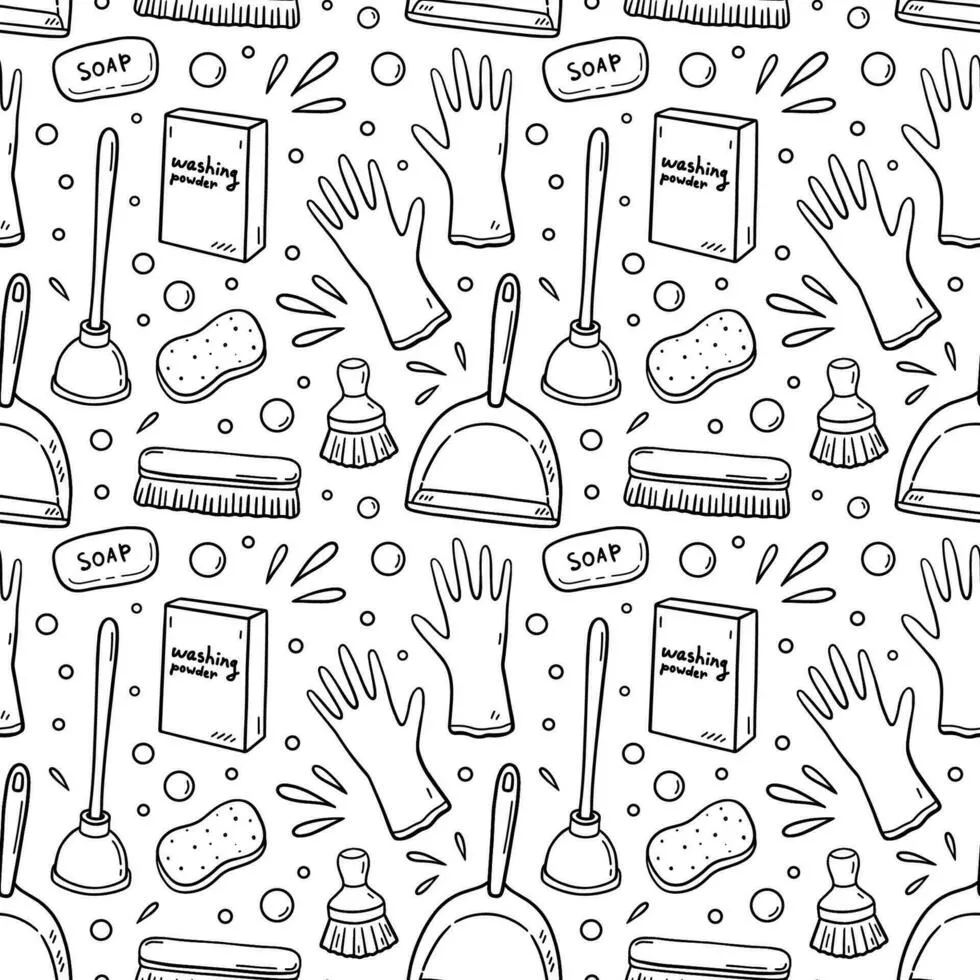 Seamless pattern with cleaning items