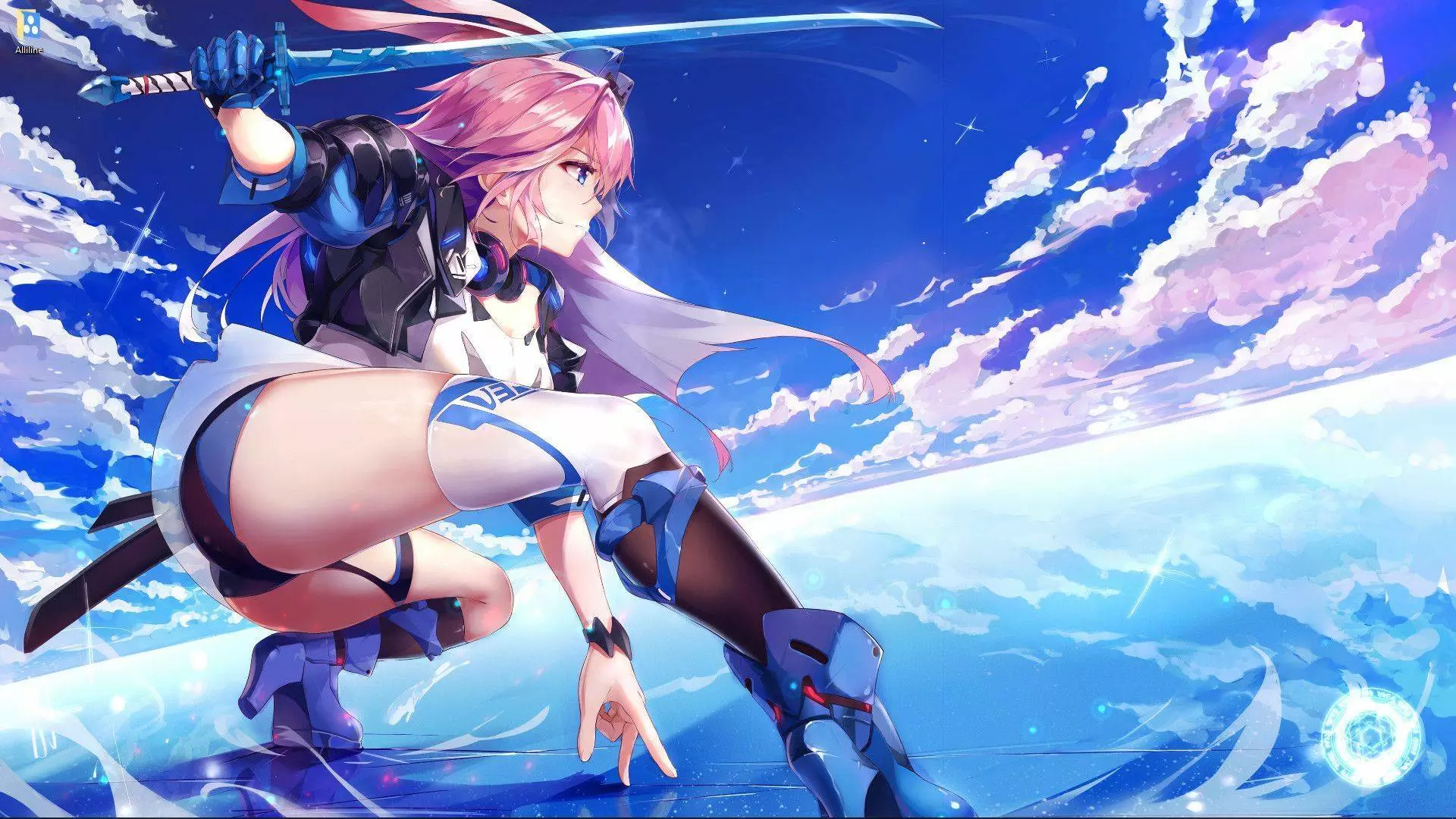 Live wallpaper Anime girl with a blue katana Corbel download on VSThemes.org