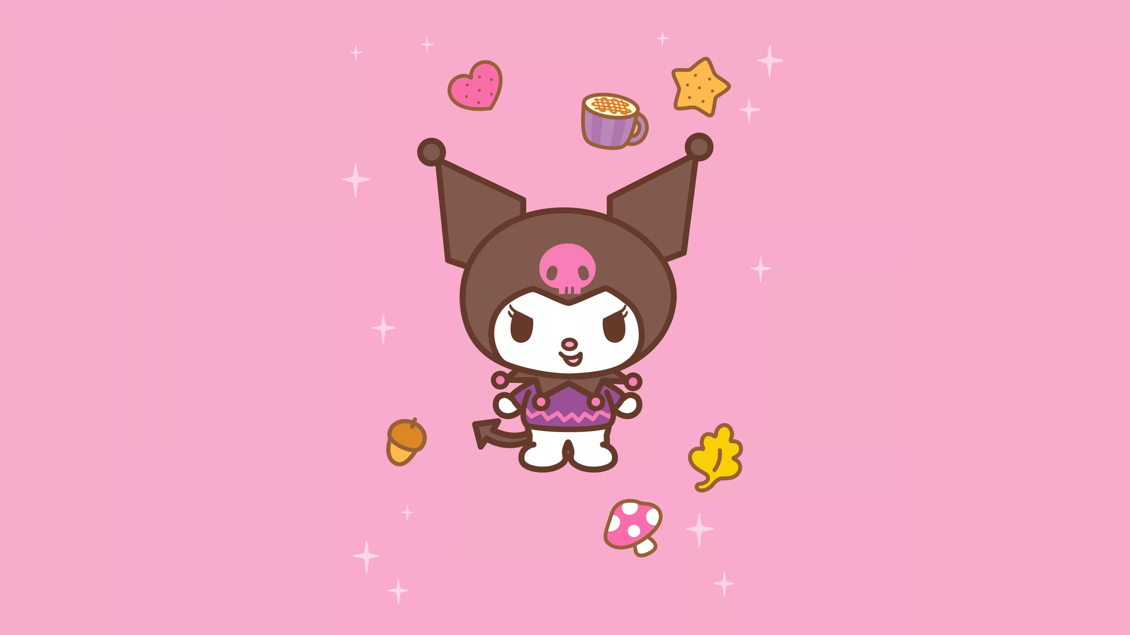 Sanrio Wallpaper 4K, Kuromi, Pastel pink, 5K