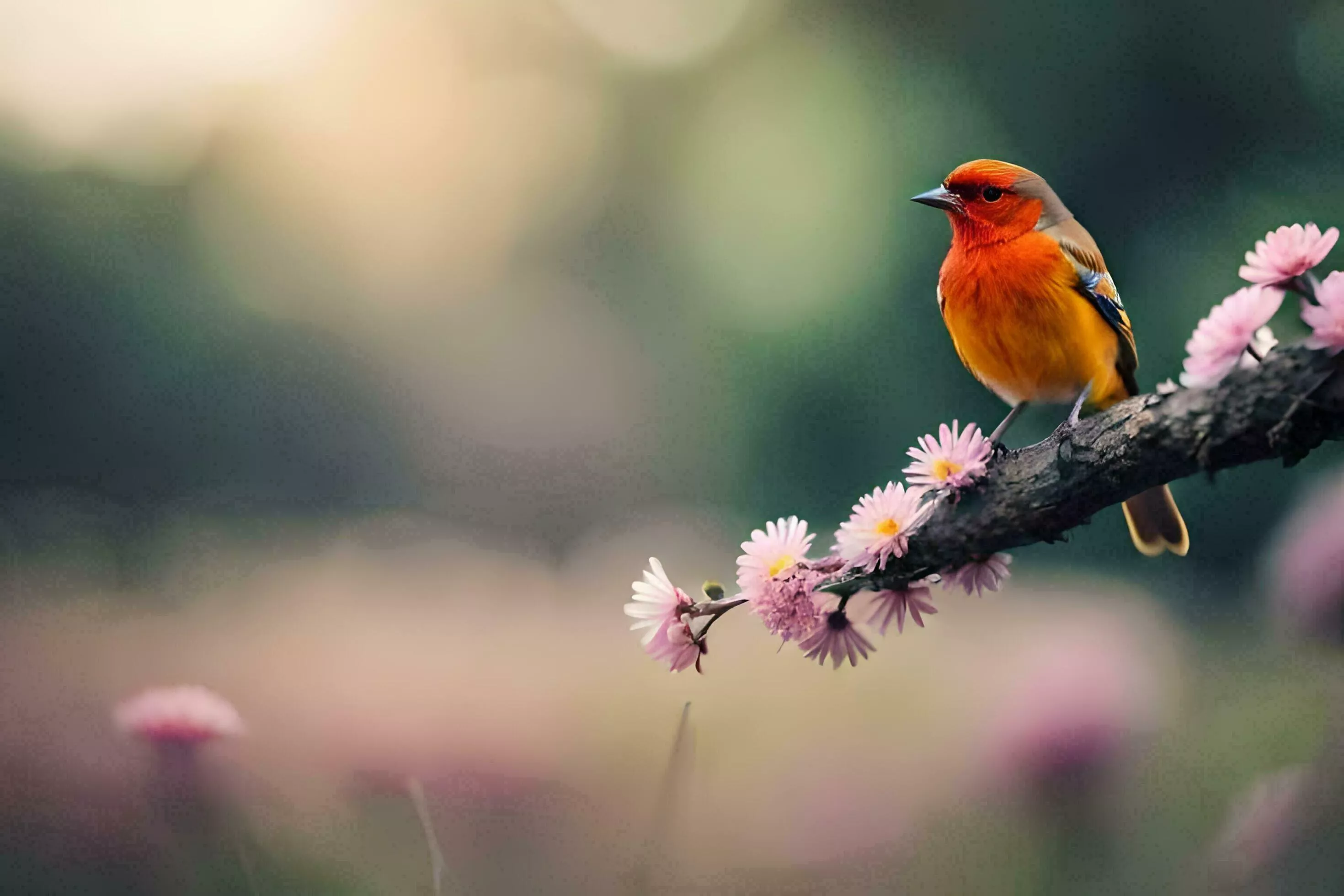 photo wallpaper the bird, flowers