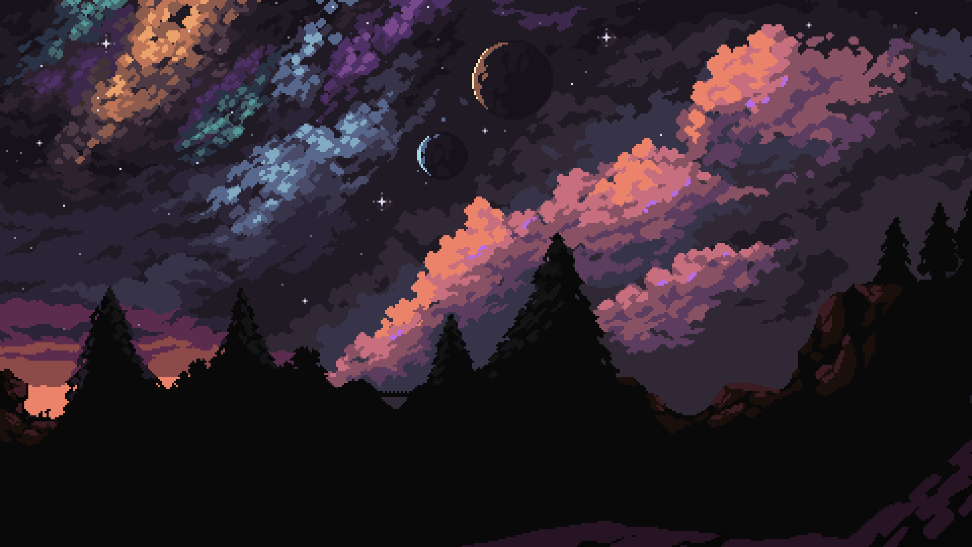Celestial Nightscapes Pixel Art HD Wallpaper