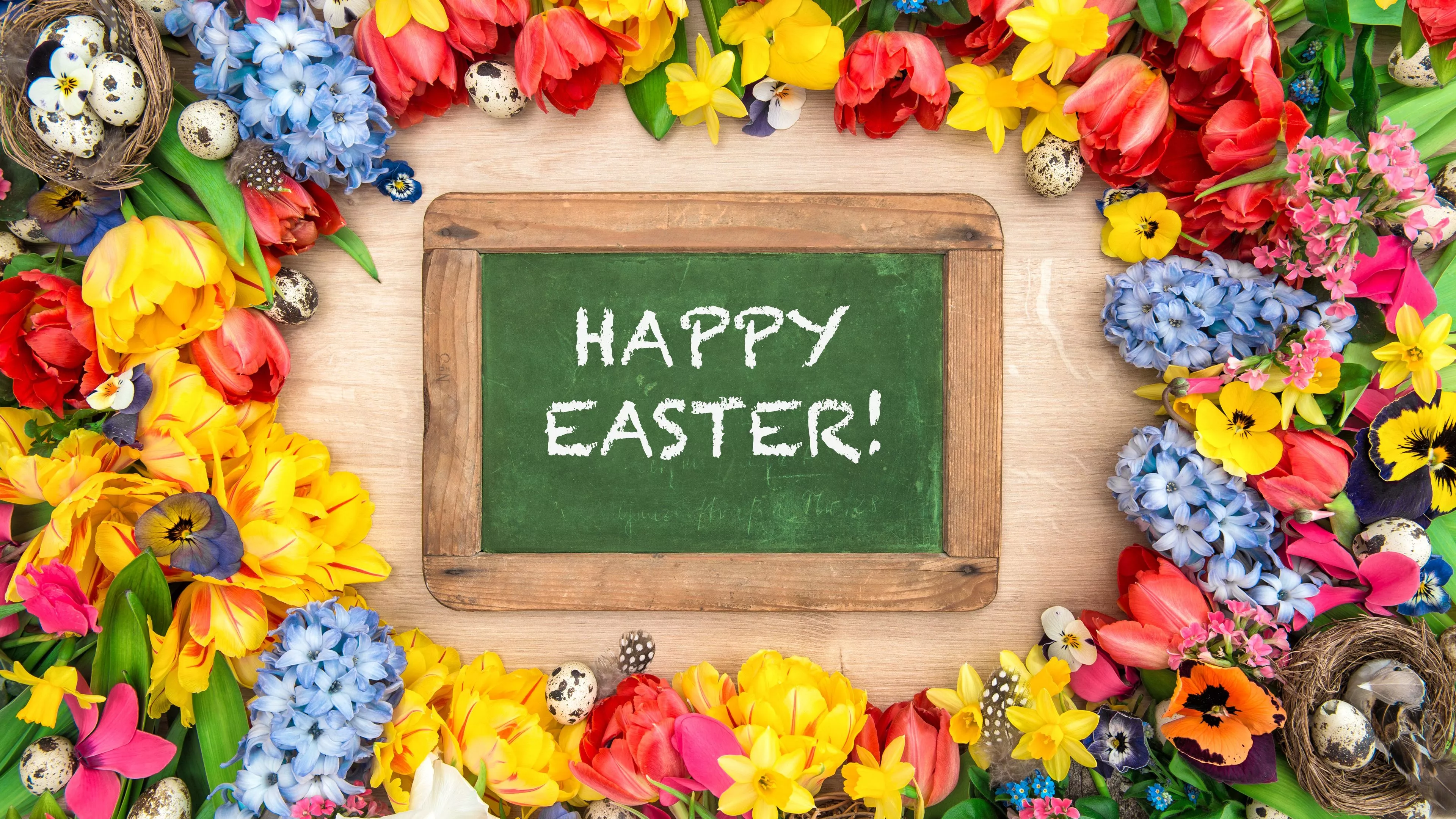 Happy Easter Colorful Flowers Greeting