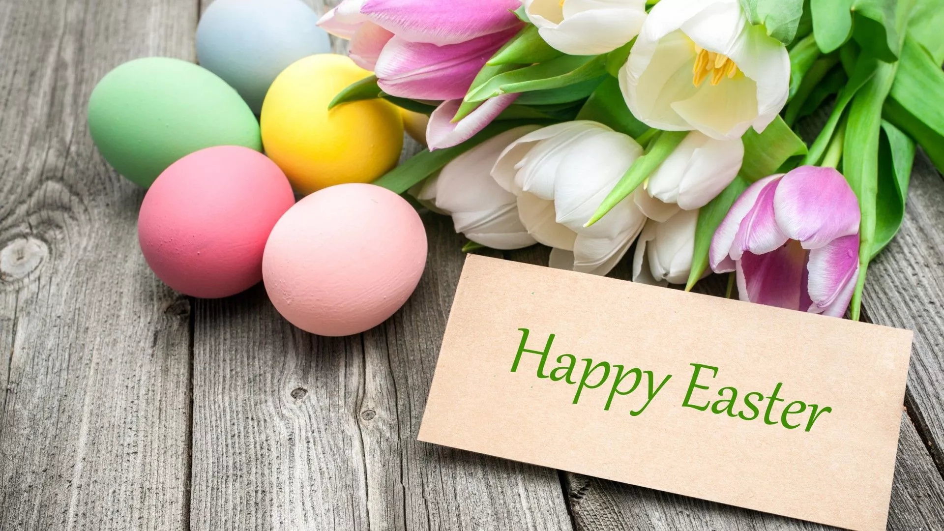 Happy Easter Flowers Wood Tulips Spring