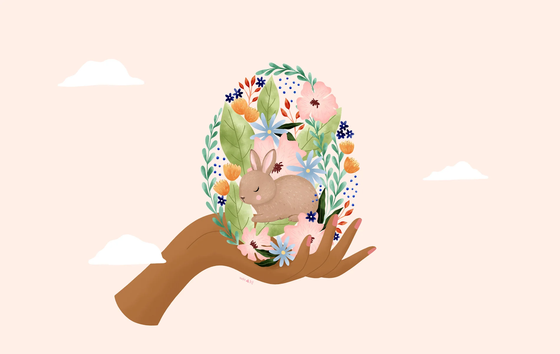 Floral bunny easter egg desktop, phone