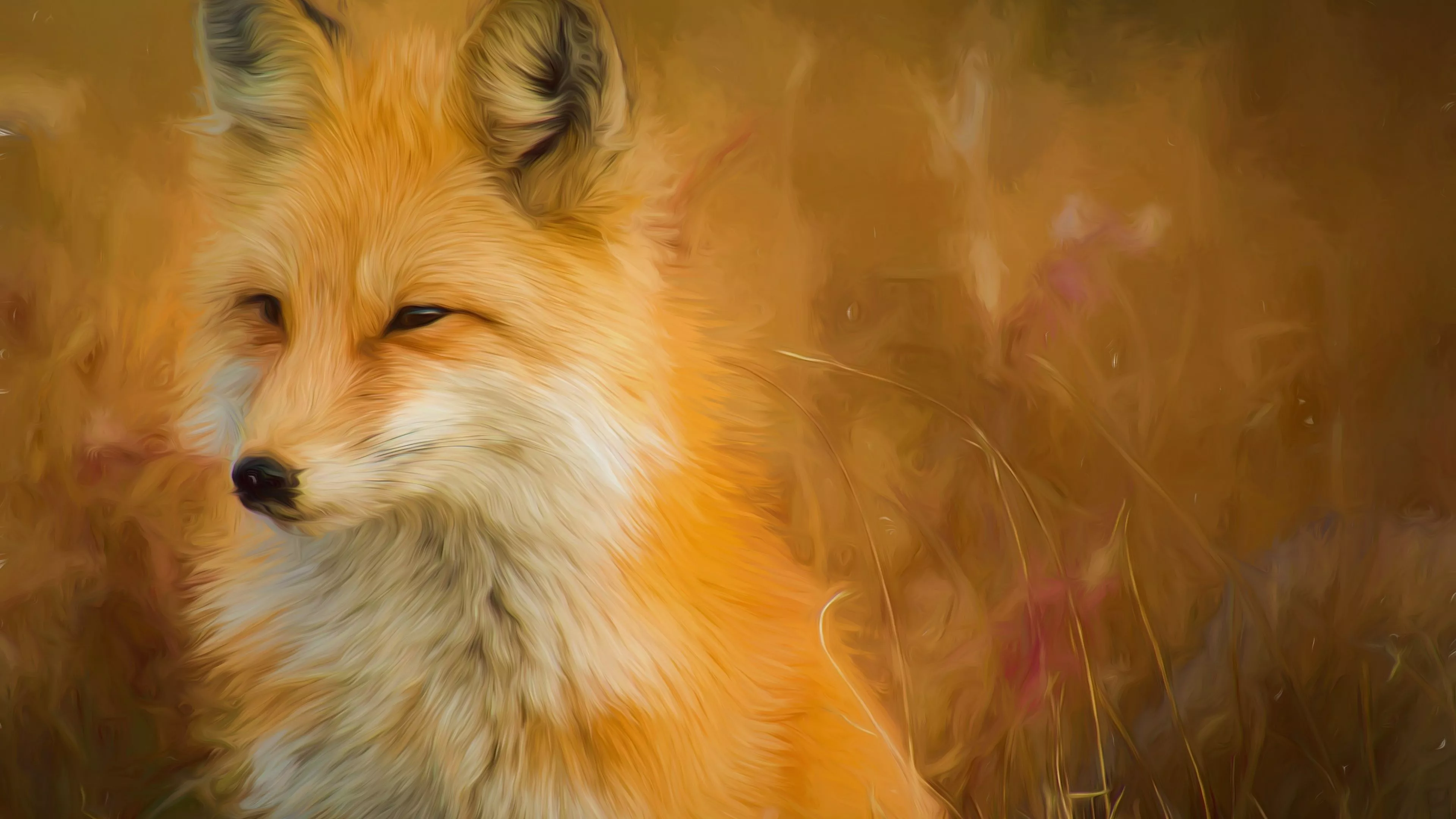 Fox Wallpaper 4K, Oil Painting, Animal