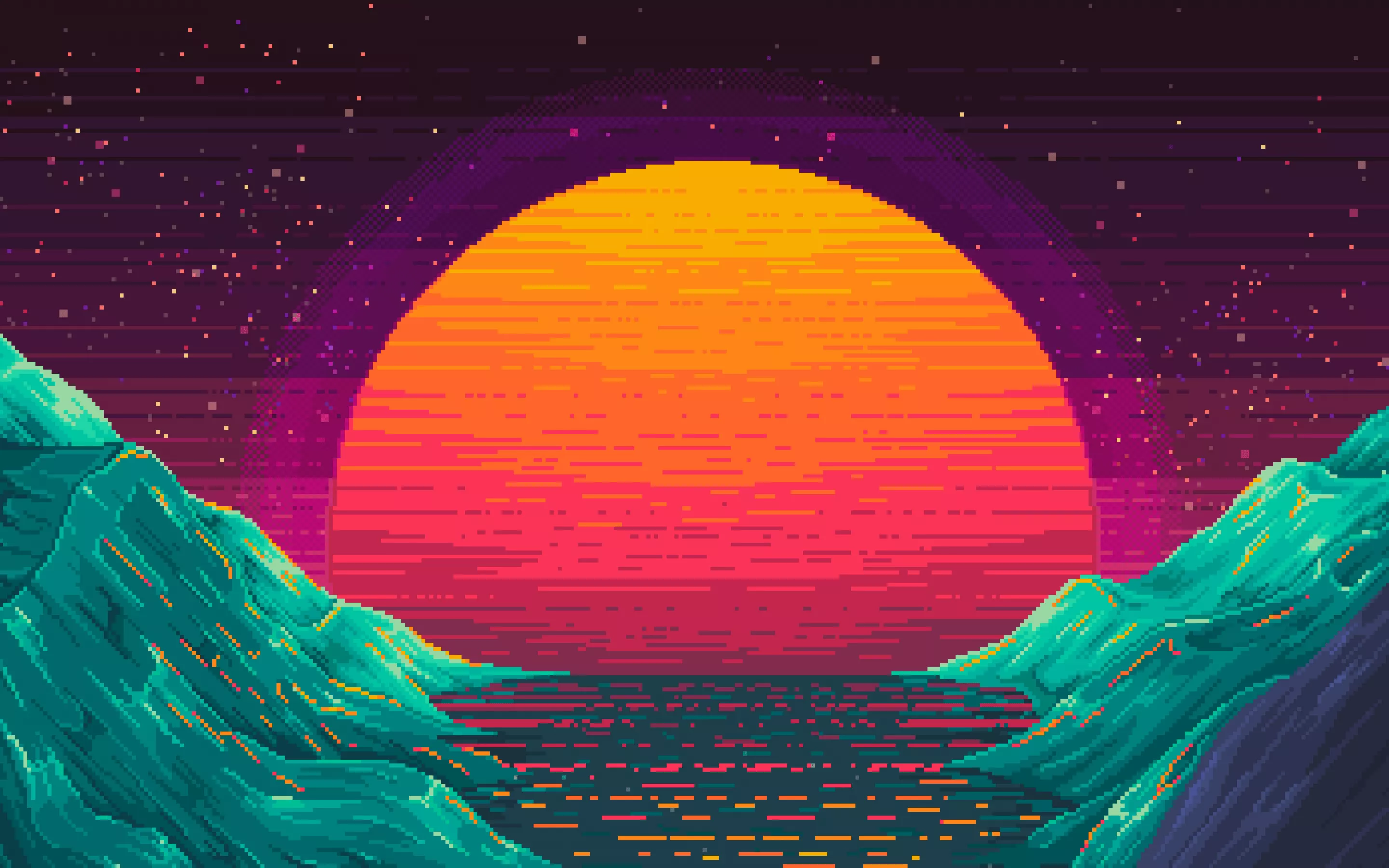 Wallpaper 4K, Dawn, Valley, Pixel art