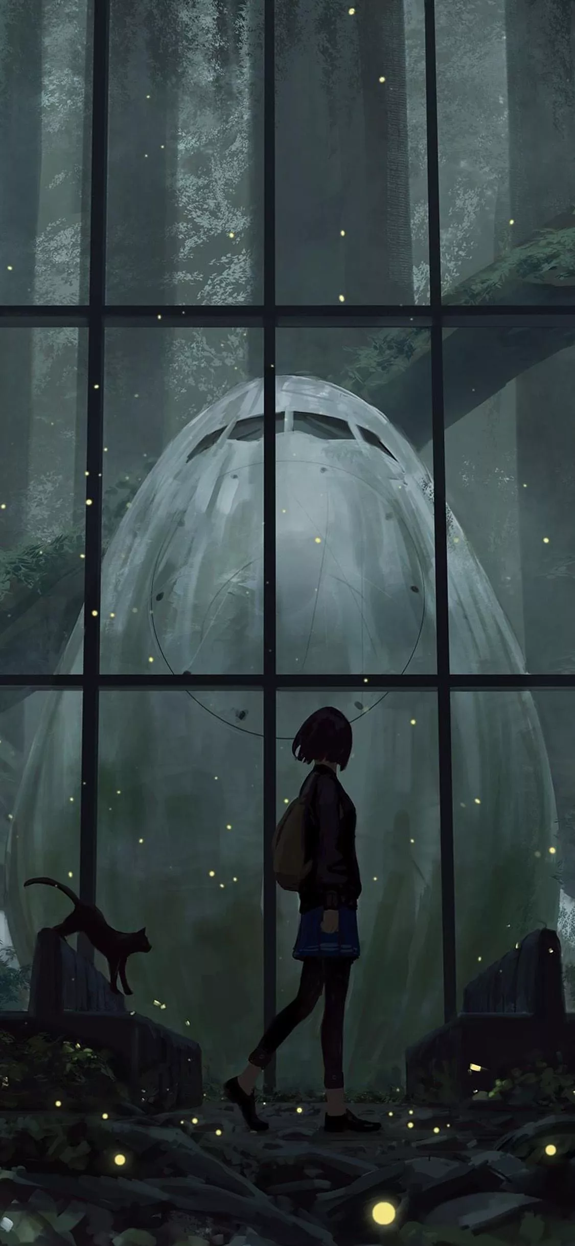 Art Girl Plane Walk Cat