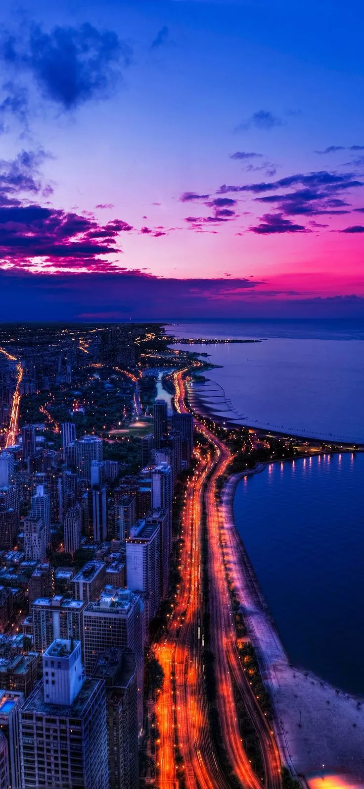 Chicago city night sky view scape ocean