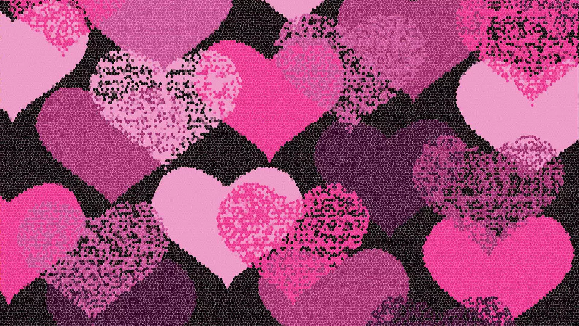 Pink Heart Shapes Art Black Background
