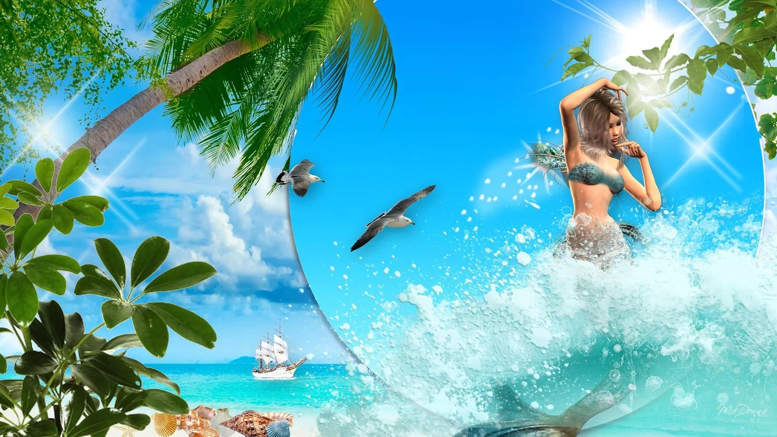 Nature Mermaid Girl Landscape Sea HD