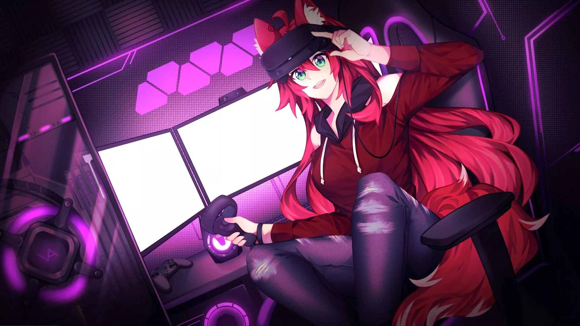 cat gamer girl streaming