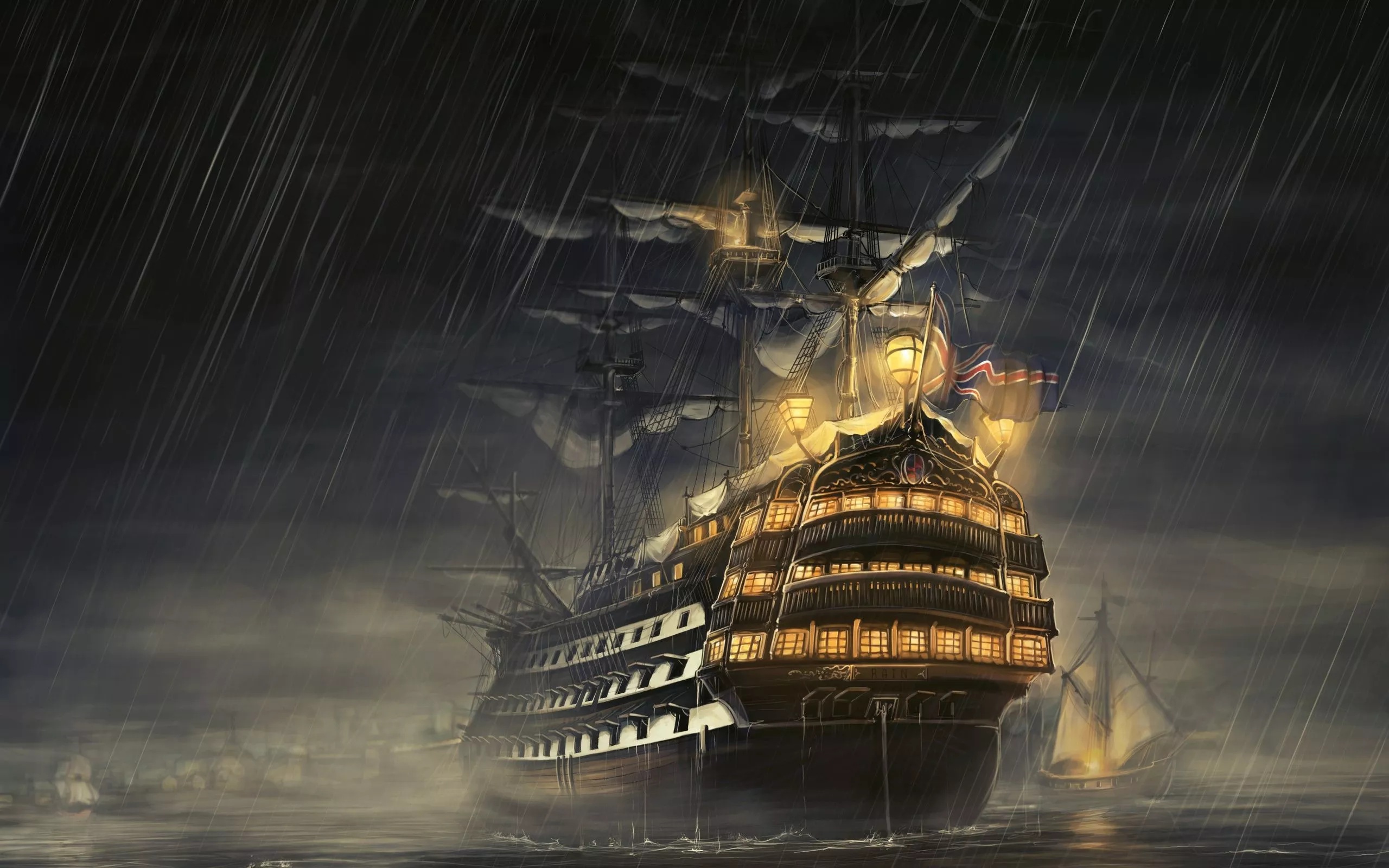 ships, sea, light Wallpaper, HD Fantasy