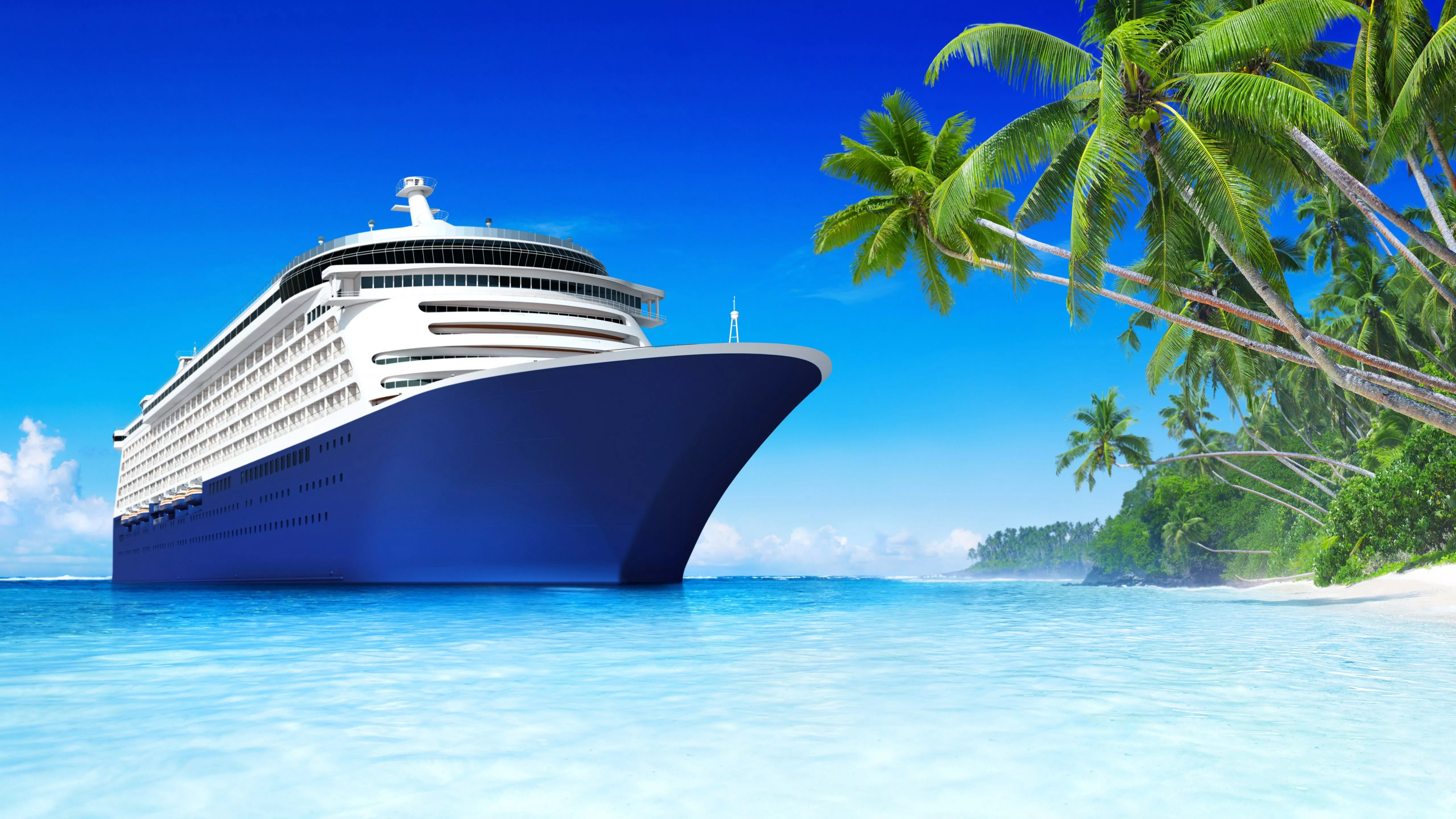 Blue And White Cruise Ship With
