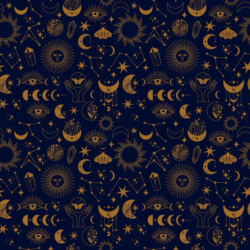 blue background. Boho illustration