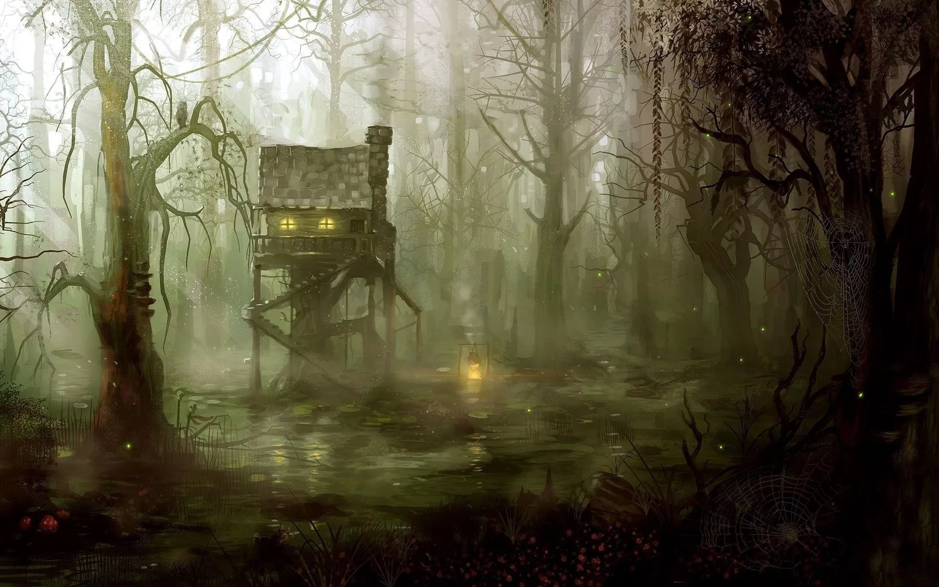 Brown wooden tree house, fantasy art