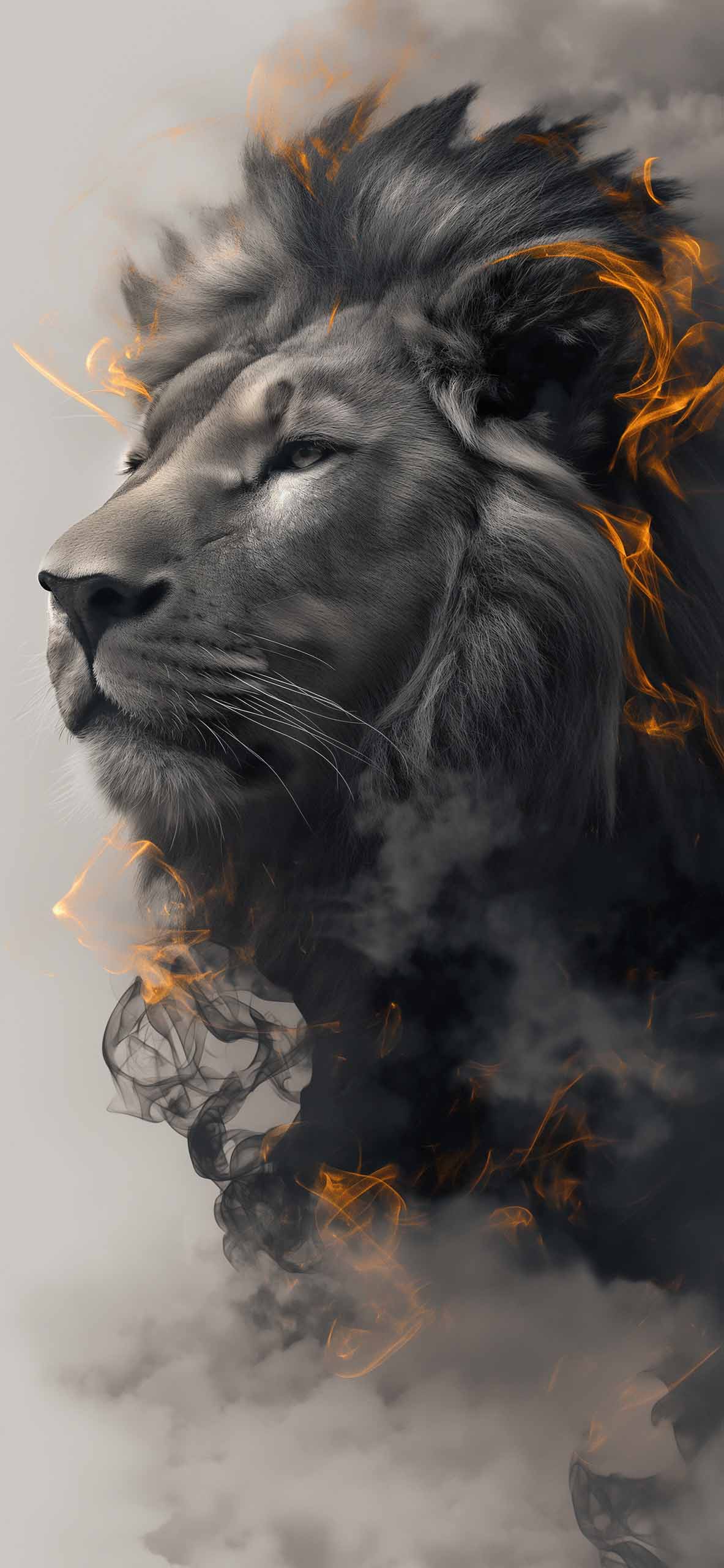 Lion Fiery Majesty Smoke Wallpaper