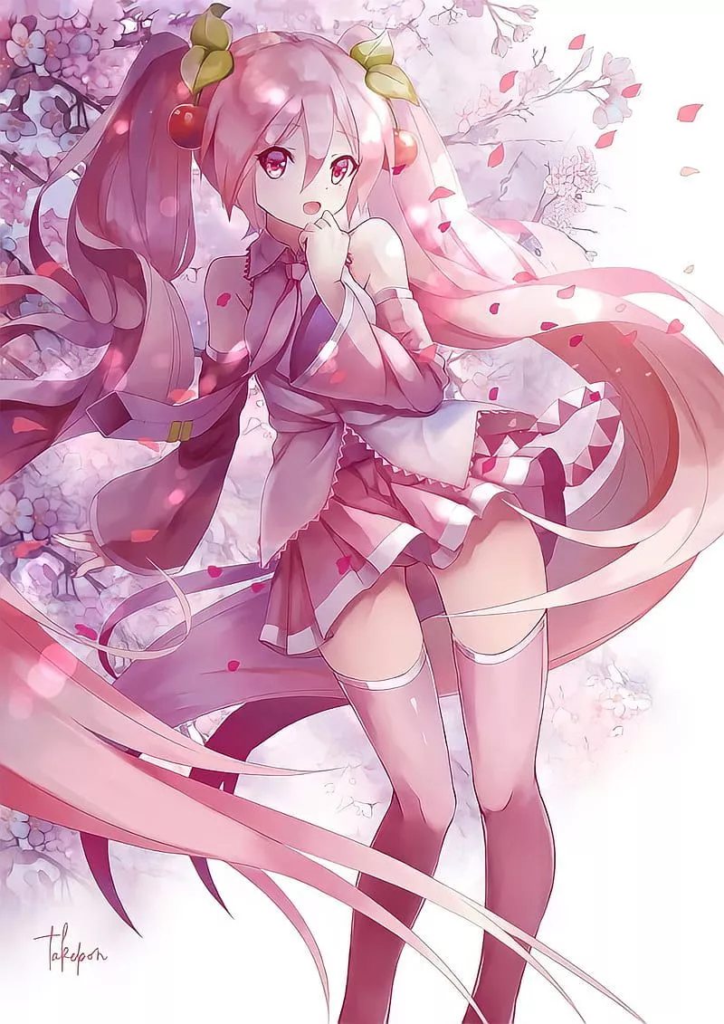 Cute miku, anime, sakura, HD phone